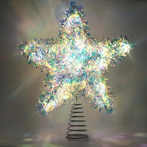 LAWOHO Estrella para árbol de Navidad, exquisita decoración de Navidad, decoración de árbol de Navidad iridiscente brillante de 10 pulgadas con