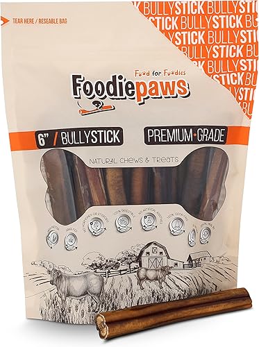 FOODIEPAWS All Natural - Palitos de 6 pulgadas gigantes sin olor, empaquetados en Estados Unidos para perros medianos y grandes, 100% carne de res