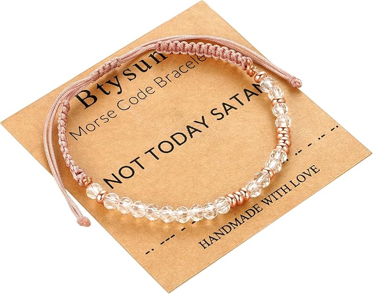 Btysun Morse Code Bracelets for Women Christmas Gift Stocking Stuffers for Teens Pink Braided Bracelets Inspirational Best Friend Birthday Gifts for Her High School Graduation Gifts for Her 2025 Mom Bracelet Jewelry