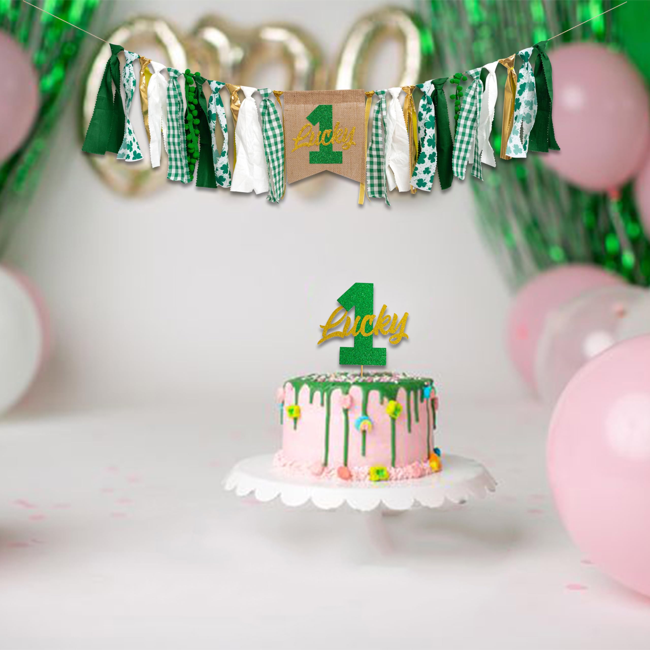 Kreatwow Decorazioni San Patrizio - Set Completo Con Striscione Lucky One, Ghirlanda Trifoglio E 2 Cake Topper - Per Festa Compleanno, Baby Shower - 2