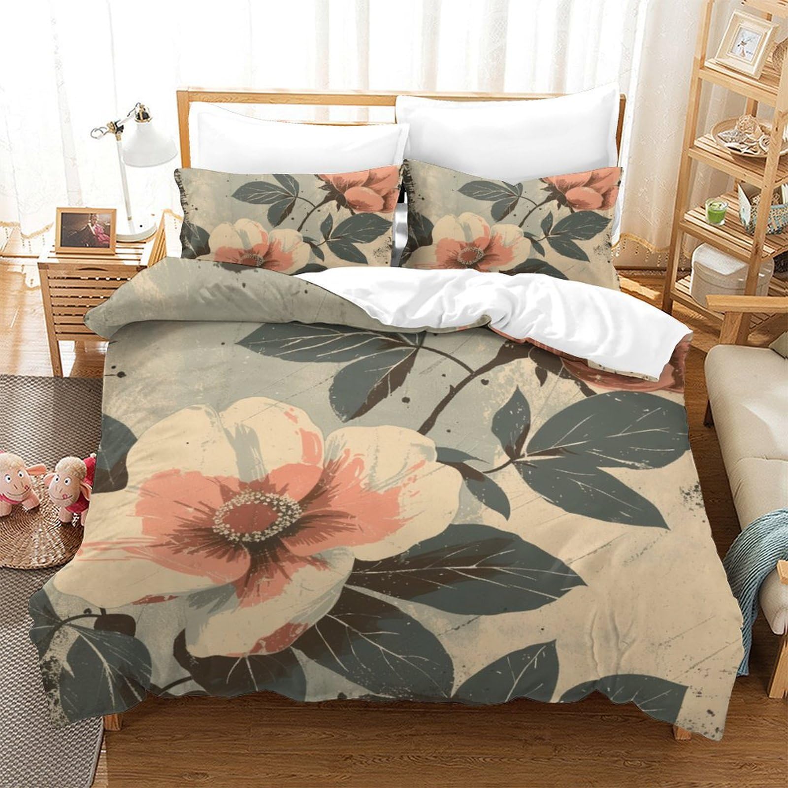 Housse de couette roses 3D fermeture éclair pour en finir avec le calvaire des boutons