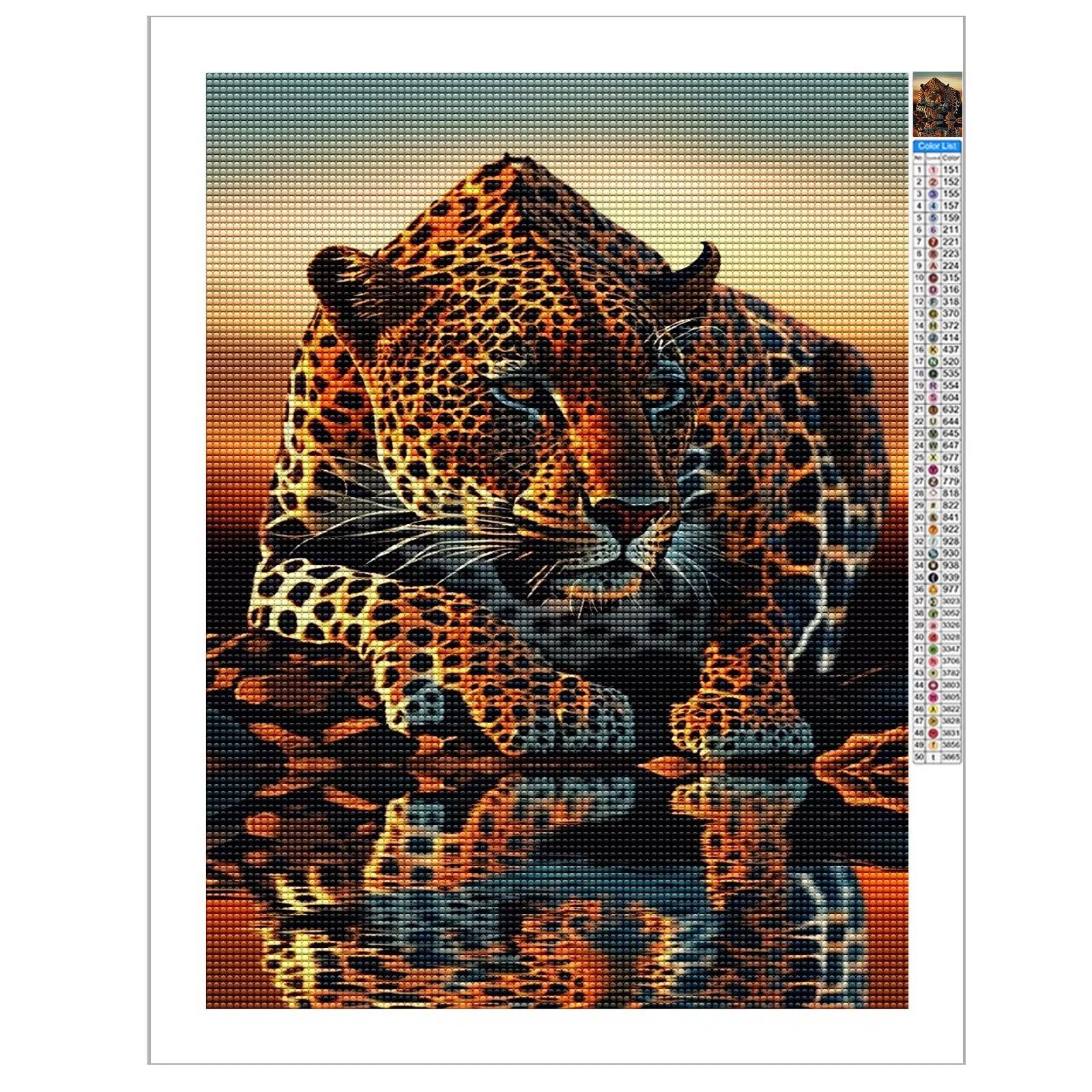 Kit Diamond Painting Léopard Sur Arbre - 5D Strass Carrés - Toile 30x40cm - Loisir Créatif Adulte Avec Stylo Et Argile