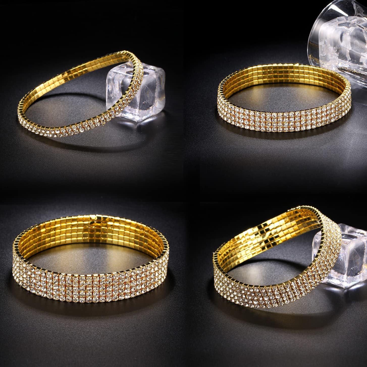 EIELO 6 Pcs Rhinestone Stretch Bracelet for Women Sparkly Clear Crystal Wedding Bridal Bridesmaid Stretch Bracelet Jewelry Stackable Elastic Pearl Multilayer Strand Link Tennis Bracelets Set - Image 7