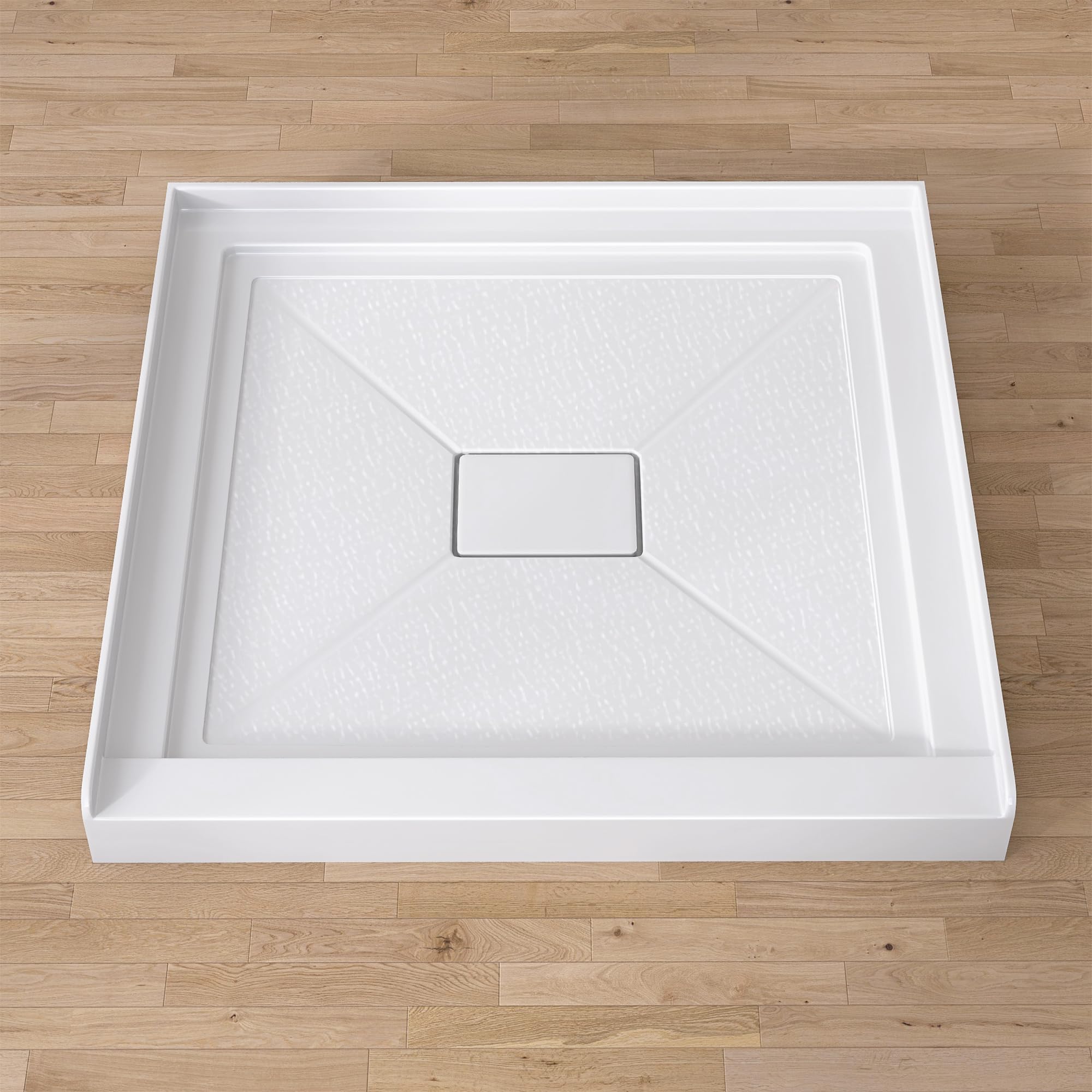 GETPRO Shower Base 34 in. D x 34 in. W Center Drain Single Threshold Shower Pan With Non-Slip Textured Surface, White Acrylic Shower Floor Base for Bathroom with Drain and White Cover Included