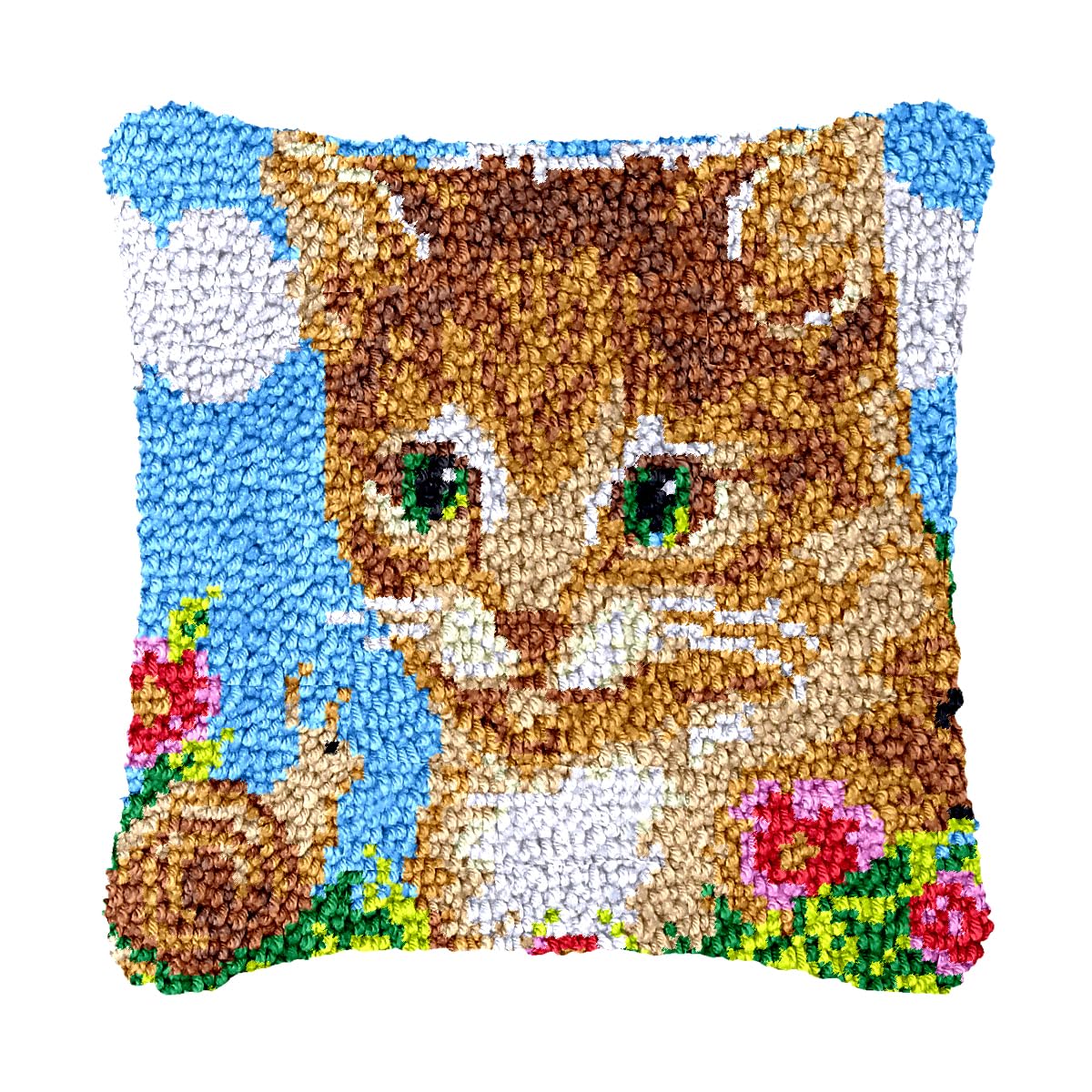 bositigo Cat Latch Hook Pillow Kit for Adults &amp; Kids, DIY Pre-Printed Canvas Craft, Decorative Latch Hook Pillow Cover for Cushions, Bedroom Decor (Cat Pattern 15)
