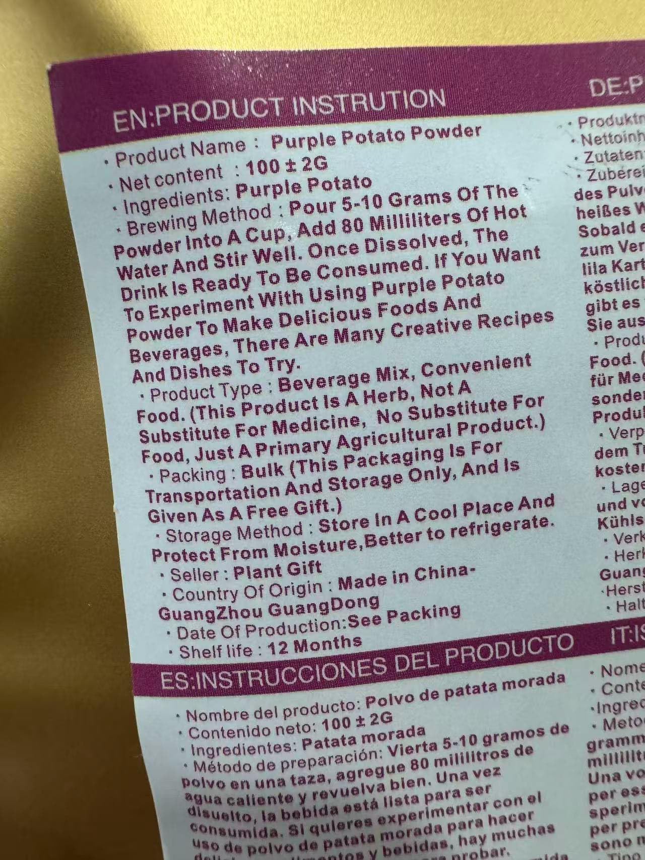 Plant Gift 100% Pure Purple Potato Powder 紫薯粉 Polvo dietético natural, excelente sabor para bebidas, batidos, yogur, galletas, pasteles y bebidas, polvo no GM - sin relleno, sin aditivos 100g / 3.25oz