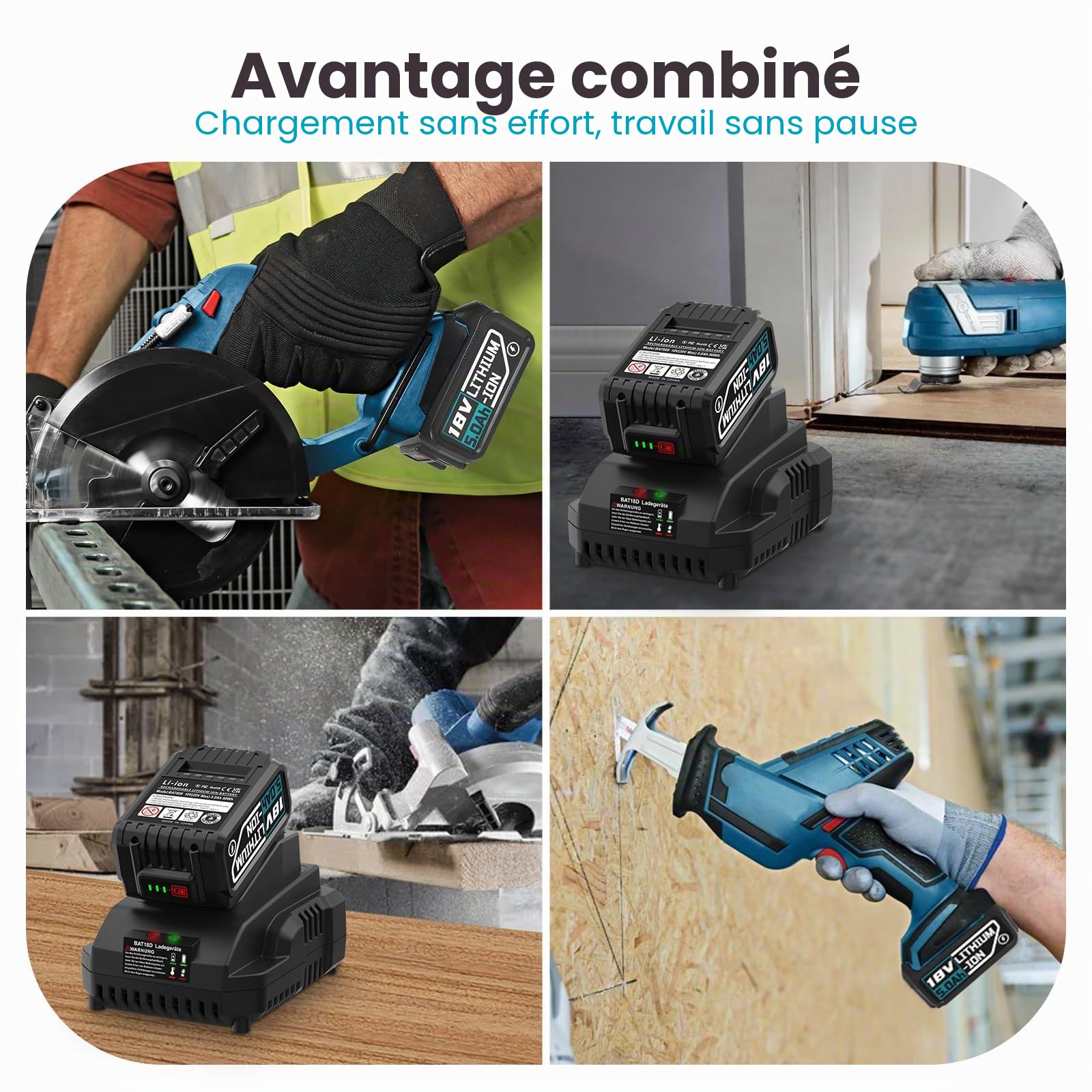Batterie de rechange 5000 mAh pour Bosch Professional 18 V avec chargeur