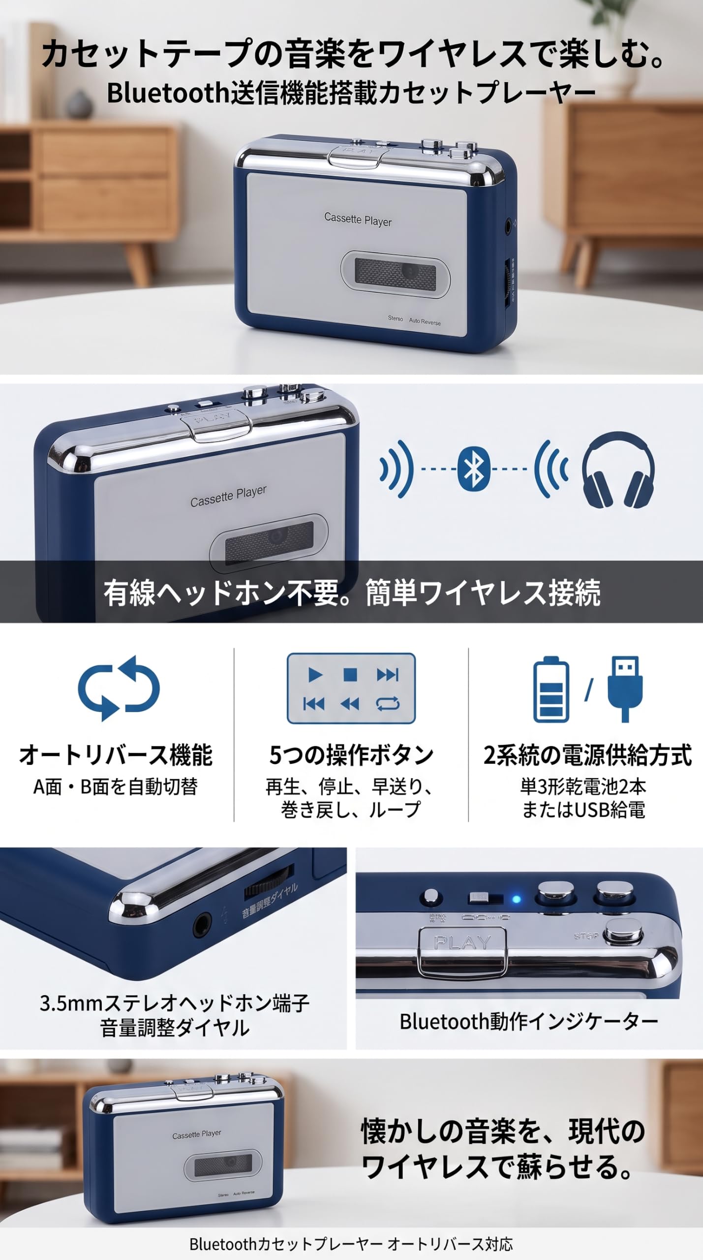 Amazon.co.jp: ワイヤレス カセットプレイヤー カセットテープデジタル