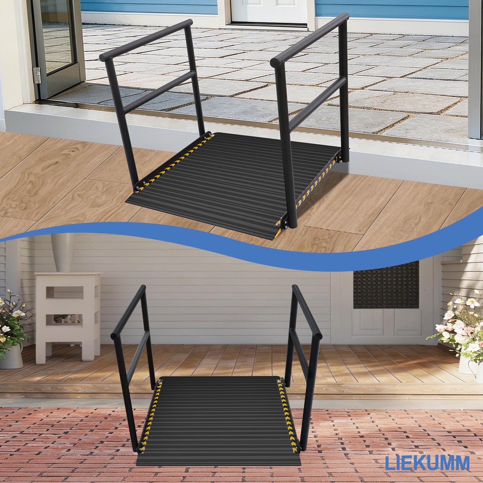 LIEKUMM 91cm Rampas para Silla de Ruedas con Barandillas, ALU Antidesliz | Carga máxima 300 kg, Antioxidante Ancha Estable, Adecuada para sillas de ruedas, andadores, 1 a 2 escalones y umbrales negro