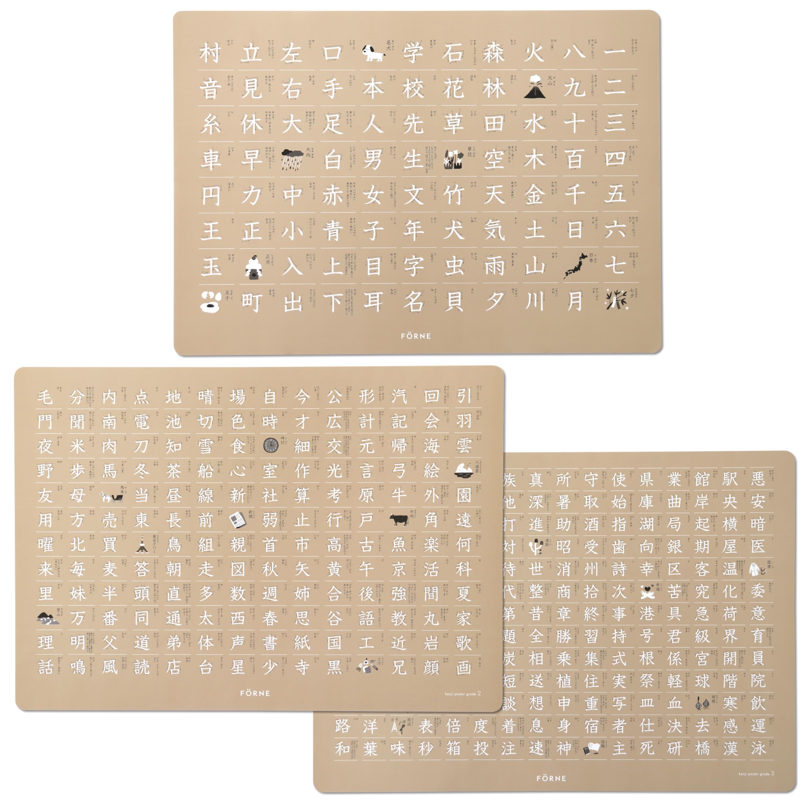 Amazon.co.jp: FÖRNE 漢字ポスター3枚セット 小学1 2 3年生 お風呂で