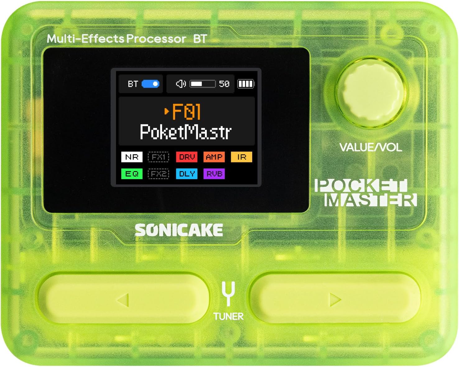 SONICAKE Pocket Master-Portable Multi Effects Pedal, 100+ Built-in Guitar/Bass/Acoustic Effects, Amp Modeling, IR Cabinets Simulation, Stereo OTG USB Audio Interface, Rechargeable (Transparent Green)