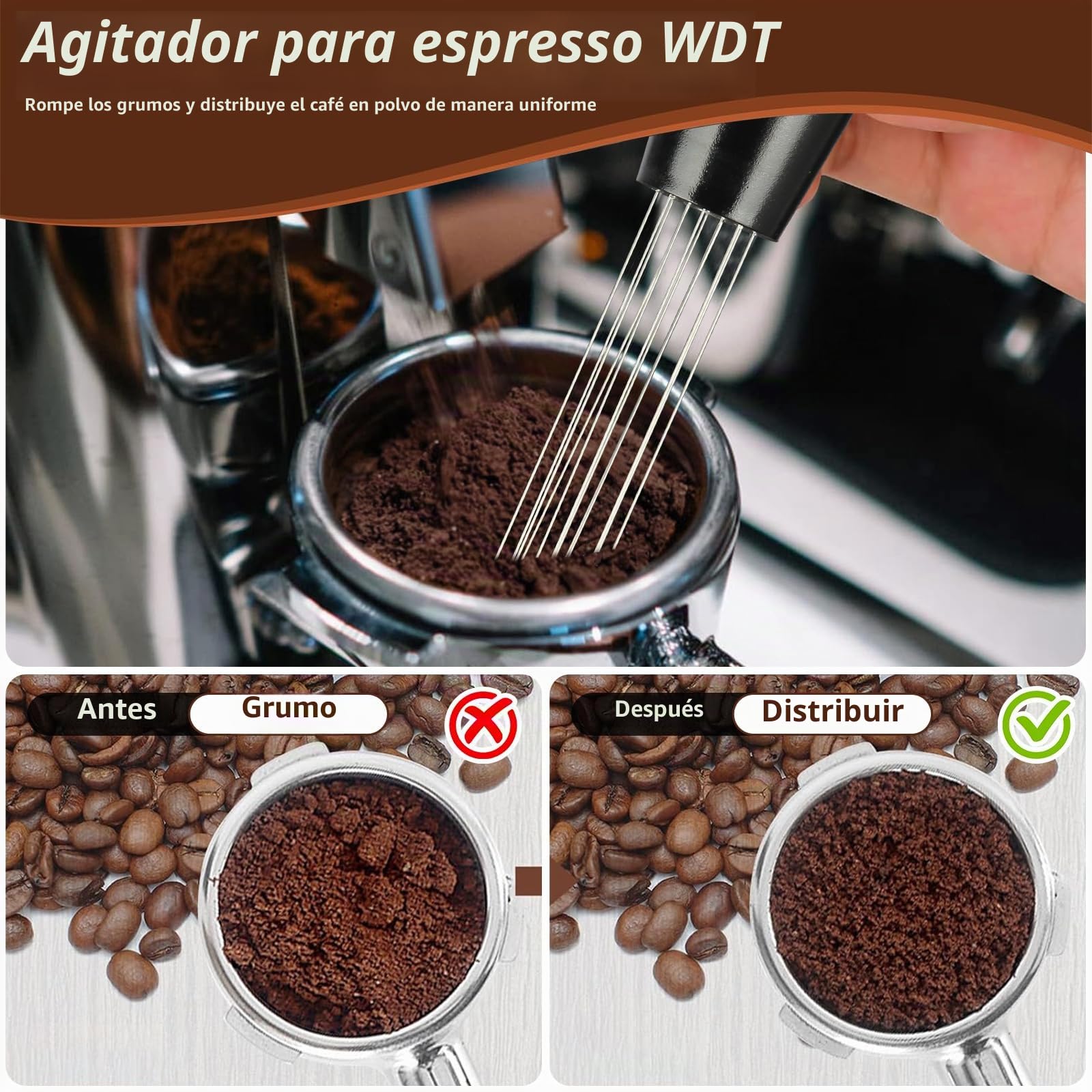 7 PCS Accesorios de Espresso, Herramientas de Prensador de Espresso de 51mm, Kit de Accesorios para Máquina de Espresso Herramienta WDT, Prensador de Café con Estación de Prensado de Espresso de
