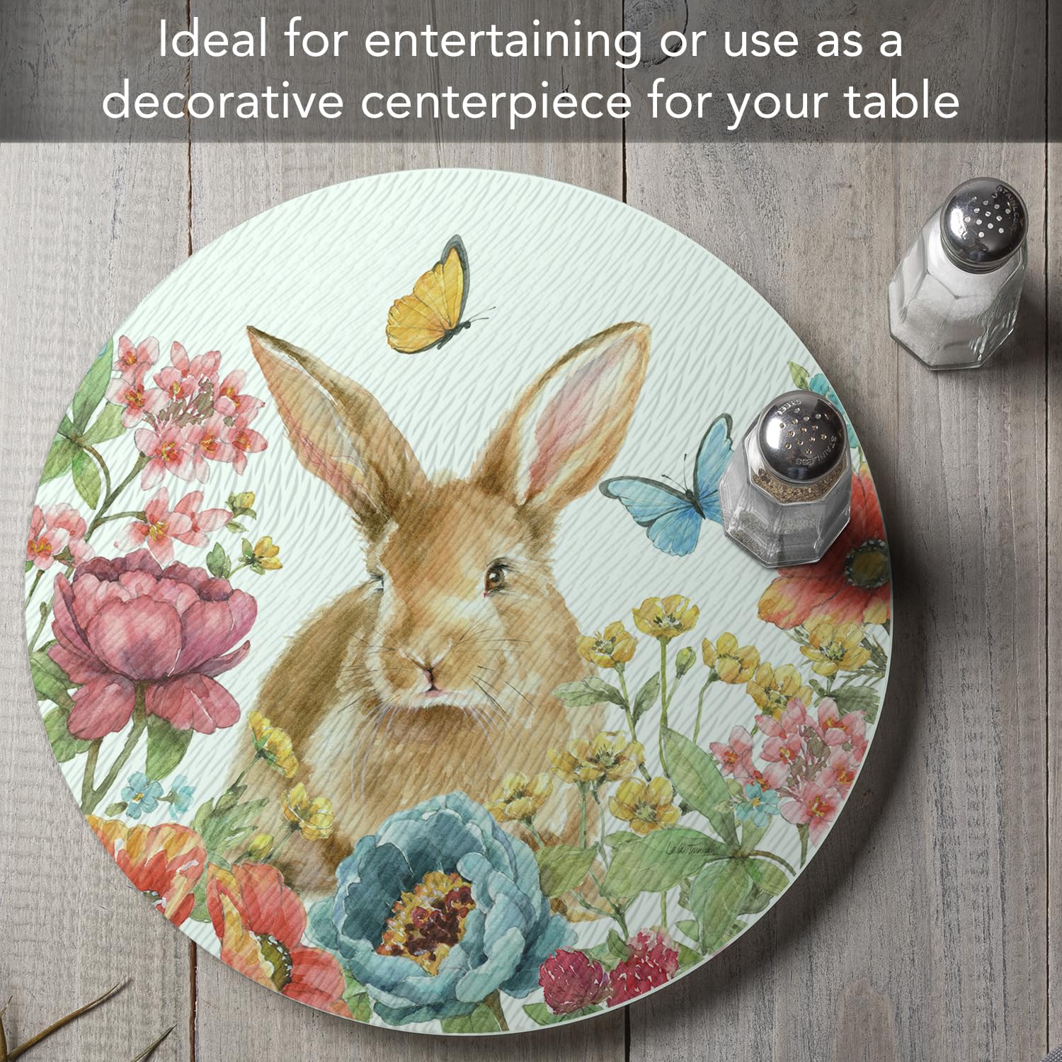 CounterArt Garden Bunny 4mm Tempered Glass Lazy Susan Turntable 13