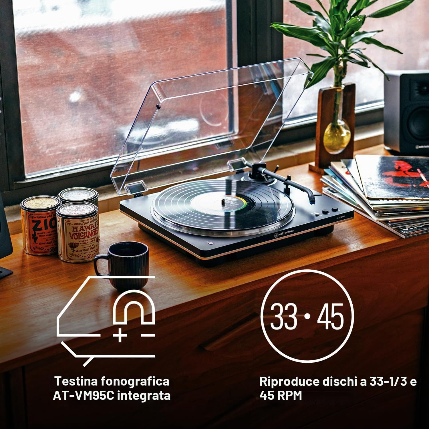 Audio-Technica AT-LP70XBT-BS Giradischi senza fili, Nero/Argento