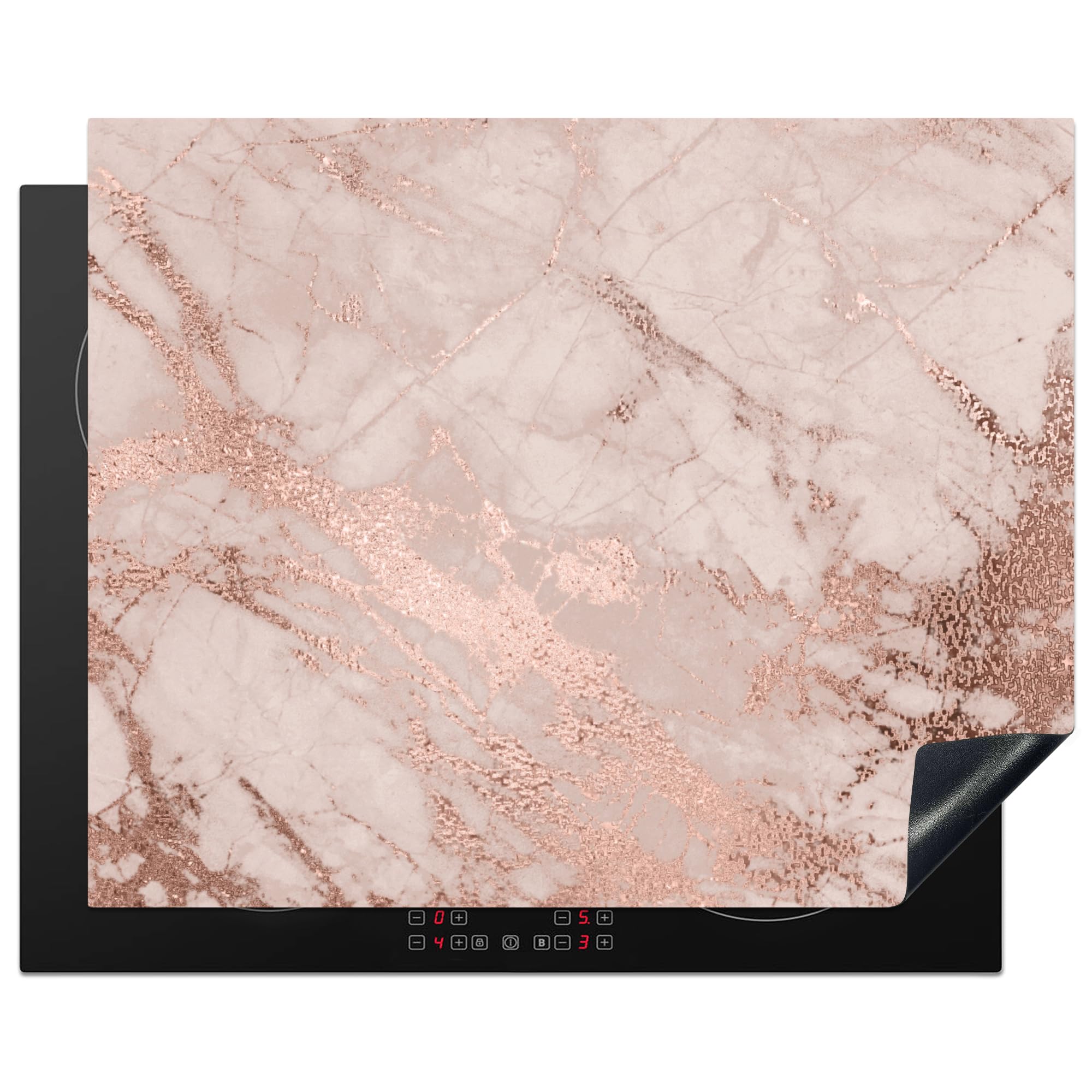 KitchenYeah© Induction Hob Protector Mat 20.5"x25.6" / 65x52 cm Cooker Top Protectors Cover Ceramic Covers Electric Hobs Vinyl Marble - Pink - Luxury - Marble Look - Glitter - Design — image 1