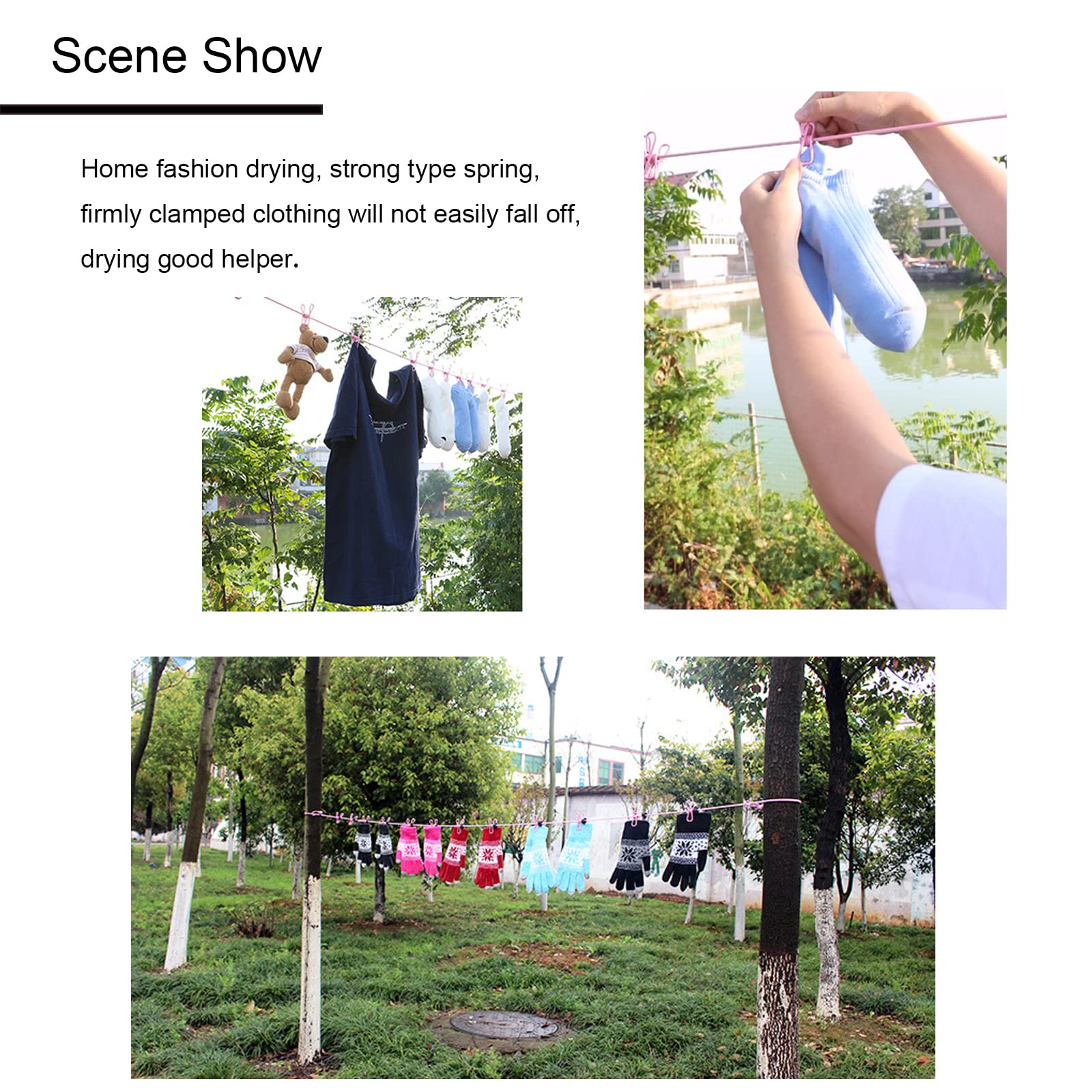 MLSTKWIG 1 PCS Portable Travel Clothesline Windproof Travel Clothesline Retractable Elastic Laundry Clothesline with 12 Clothespins Suitable for Indoor and Outdoor (Pink)