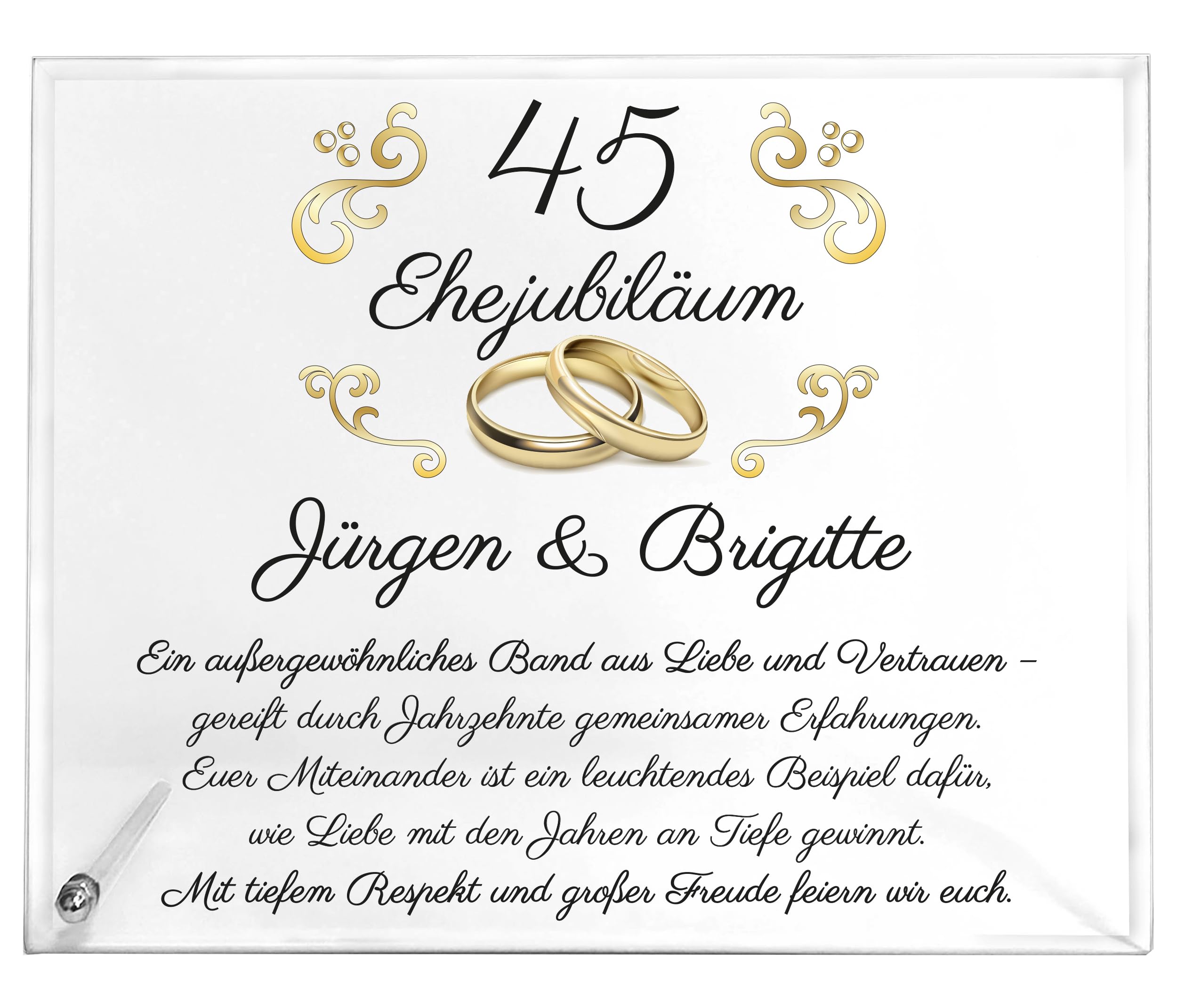 Personalisierte Kristalltafel zur Hochzeit oder Jubiläum – Elegantes Geschenk zum Ehejubiläum (z. B. 25, 40, 50 Jahre) – Gravur mit Namen, Datum & Widmung