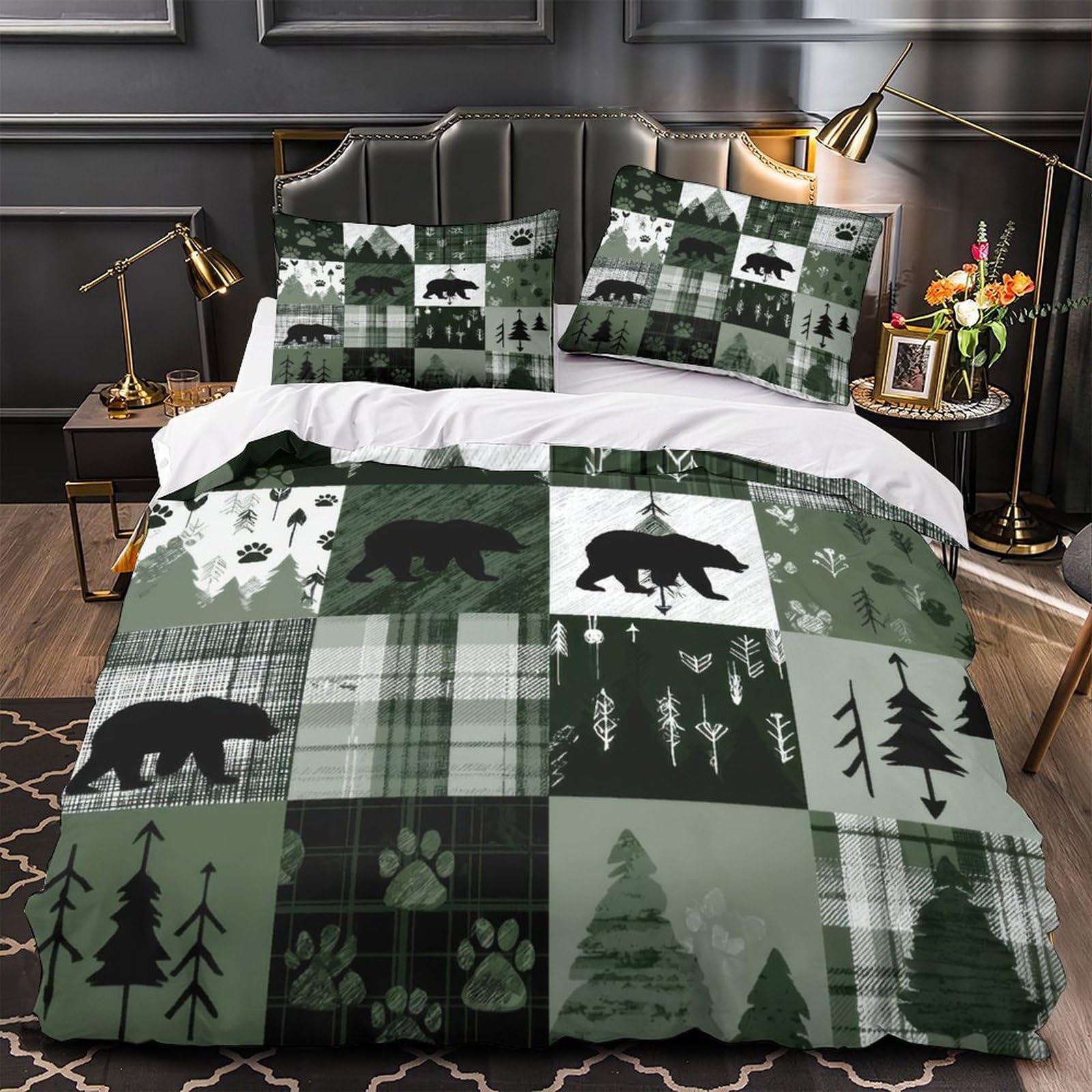 Housse de couette ours et forêt 135x200 pour lit simple fille