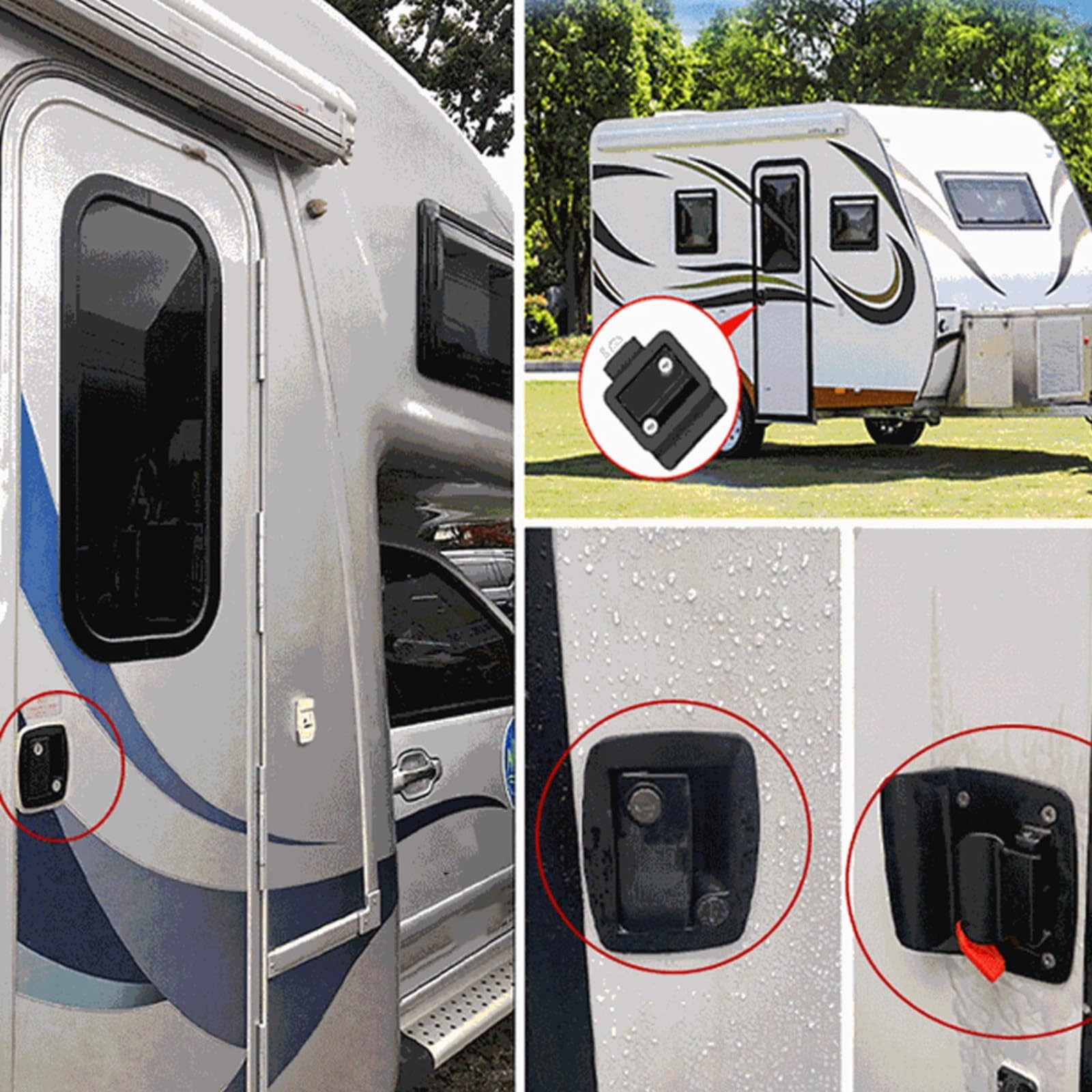 Cerradura de puerta con cremallera de doble cara de aleación de zinc con perno de bloqueo, cierre mecánico seguro para caravanas, caravanas y remolques, negro (cerradura de puerta negra con cremallera