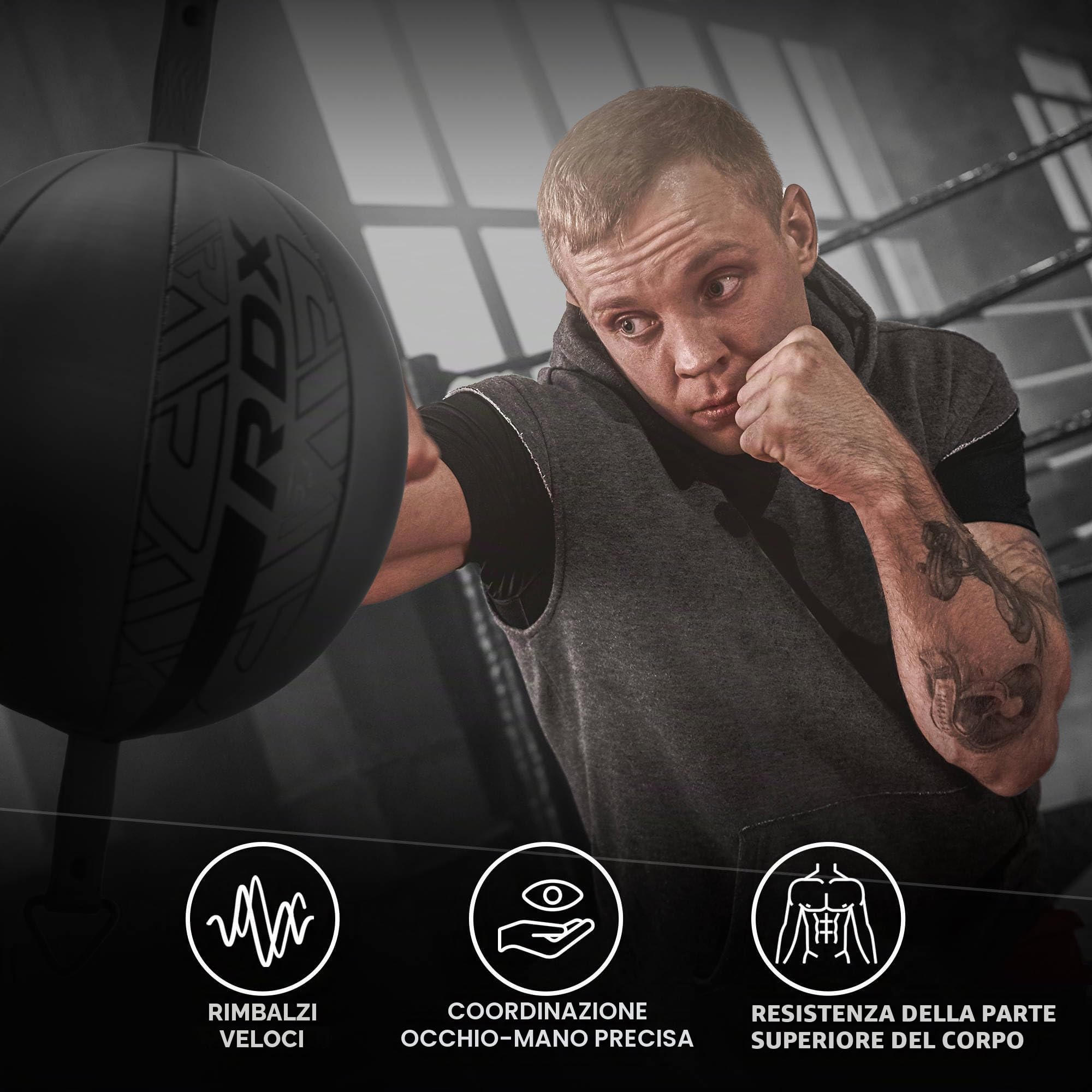 RDX Doppia Palla Veloce estremità Palla di Reflex da 70 cm con Cavo Elastico da 48 Pollici Sacco da Boxe Pelle Maya Hide Palla di con Doppia estremità, Muay Thai MMA Pugilato Sacco Sport Fitness