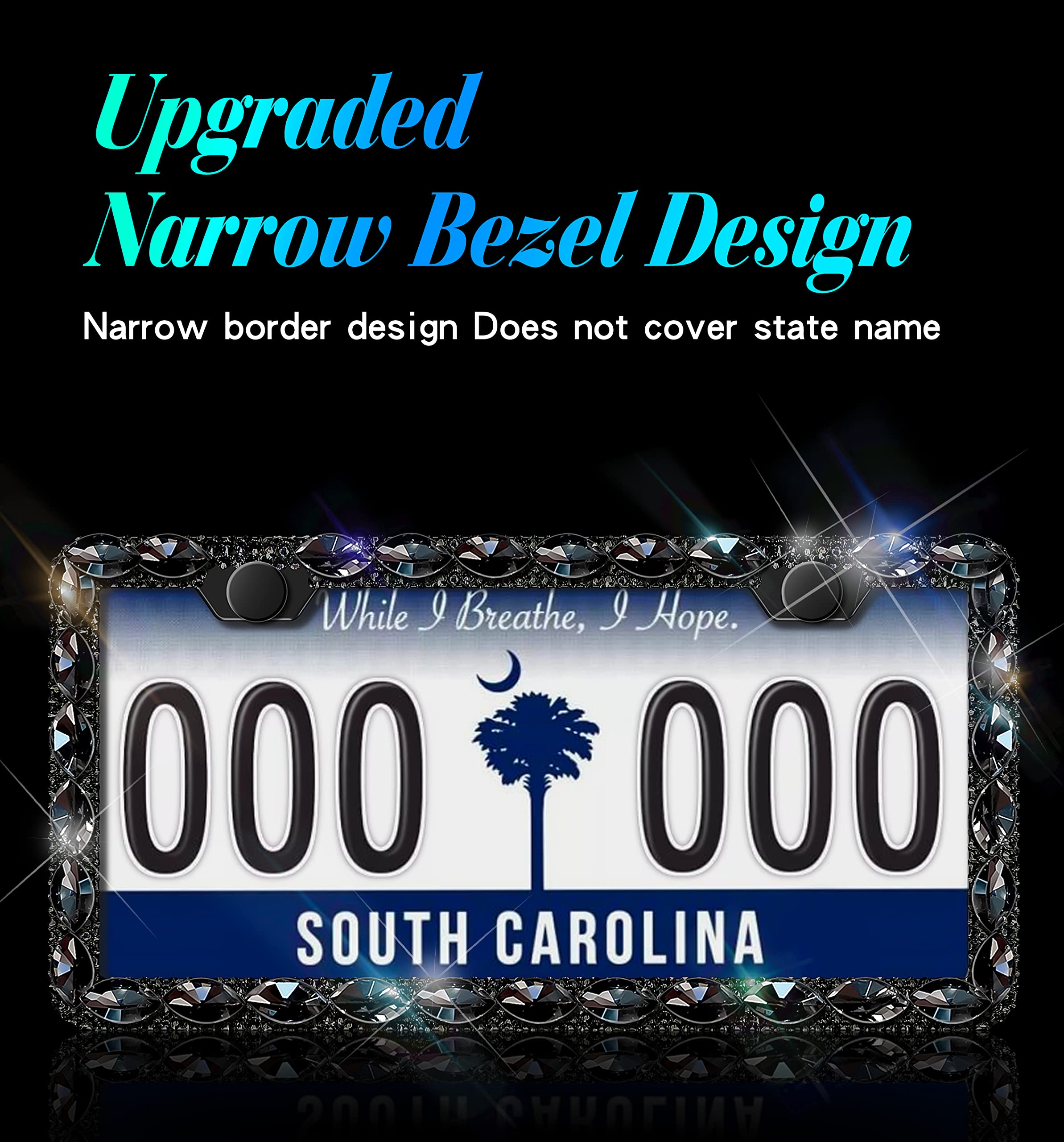 Murimt Black Rhinestone License Plate Frames with High End Ribbon Gift Box Sparkly Diamond License Plate Holder Handcrafted Crystal Premium Stainless Steel Bling License Plate Frame for Women