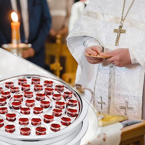 Miniatura 6 de Juego de 2 bandejas de comunión para iglesias, suministros de iglesia, platos de comunión para iglesia con 100 tazas desechables de comunión
