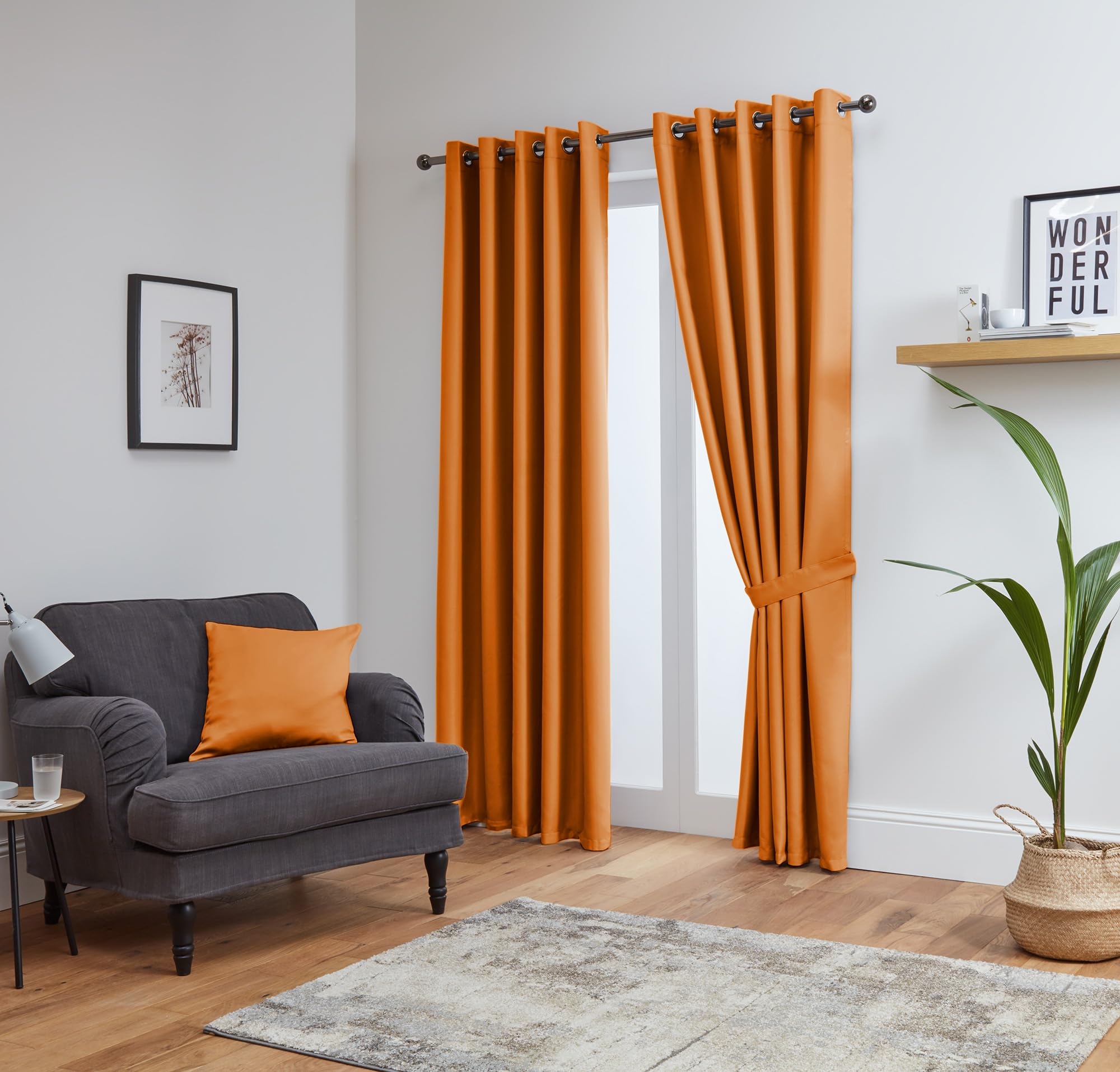 John Aird Blackout Curtains Thermal Energy Saving Eyelet Curtains for Bedroom & Living Room Including Tie Backs (Orange, W 52" x L 84" (2 Panels)