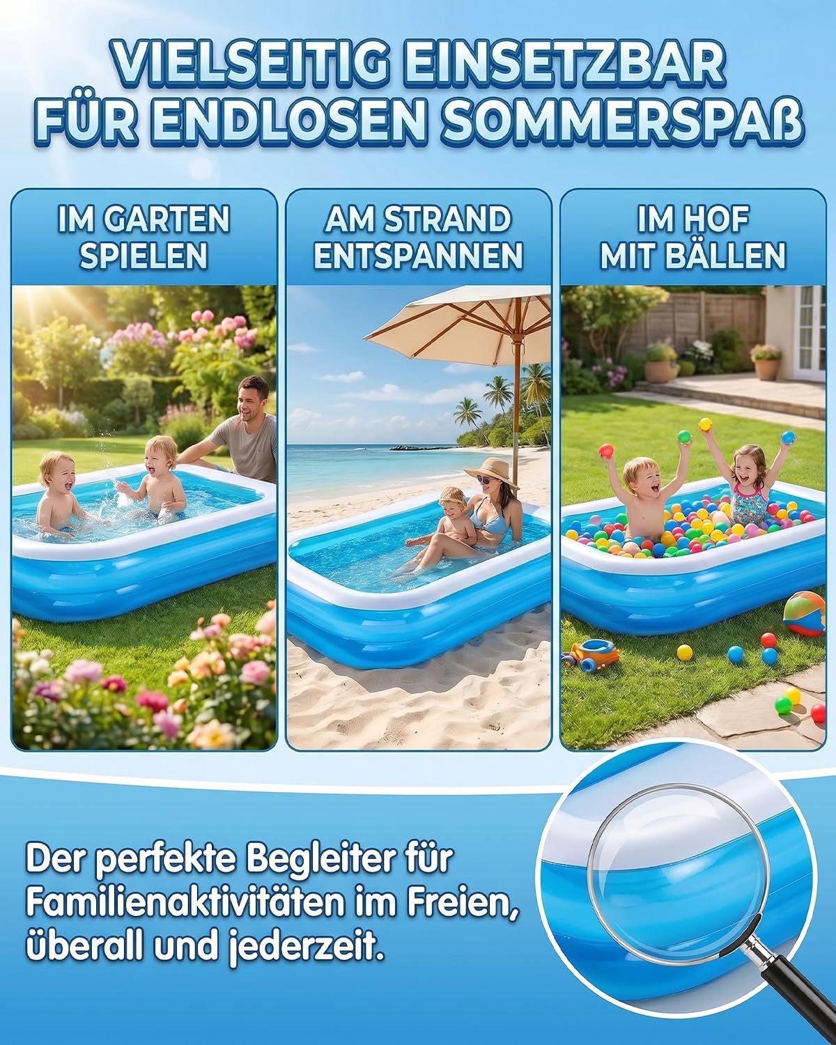 Aufblasbares Planschbecken Family Pool Kinder PVC Rechteck 200×150×50cm