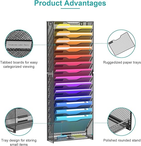 Miniatura 3 de VEESUN Organizador de archivos de pared de 16 niveles para correo, carpetas de papel, documentos, revistas, periódicos para oficina, escuela,