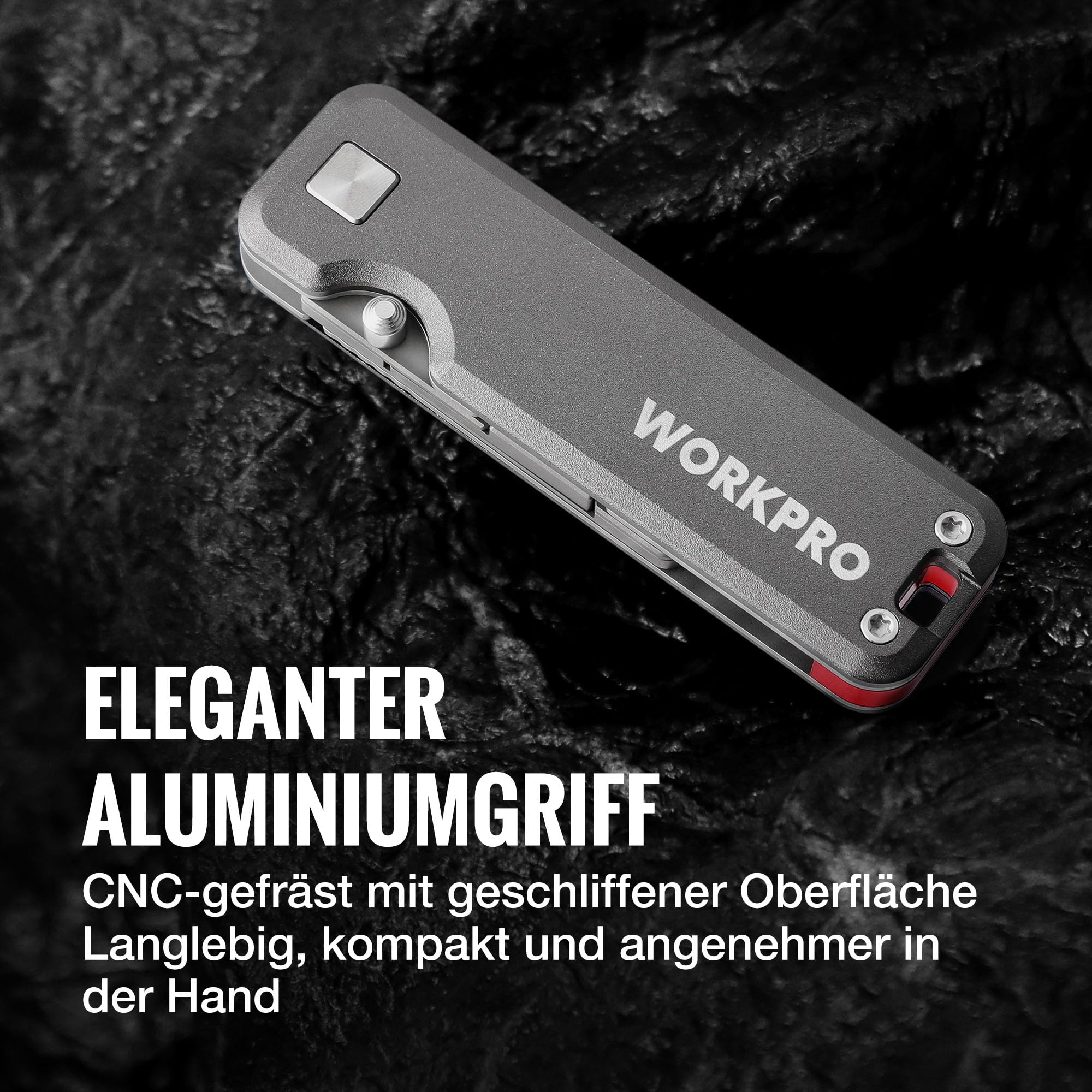 WORKPRO Cuttermesser Universalmesser aus Titan, Klappmesser Teppichmesser mit 10 SK2M Ersatzklingen, Allzweckmesser mit CNC-Unibody, Leichter Aluminiumgriff, Ideal für Haushalt & Alltag