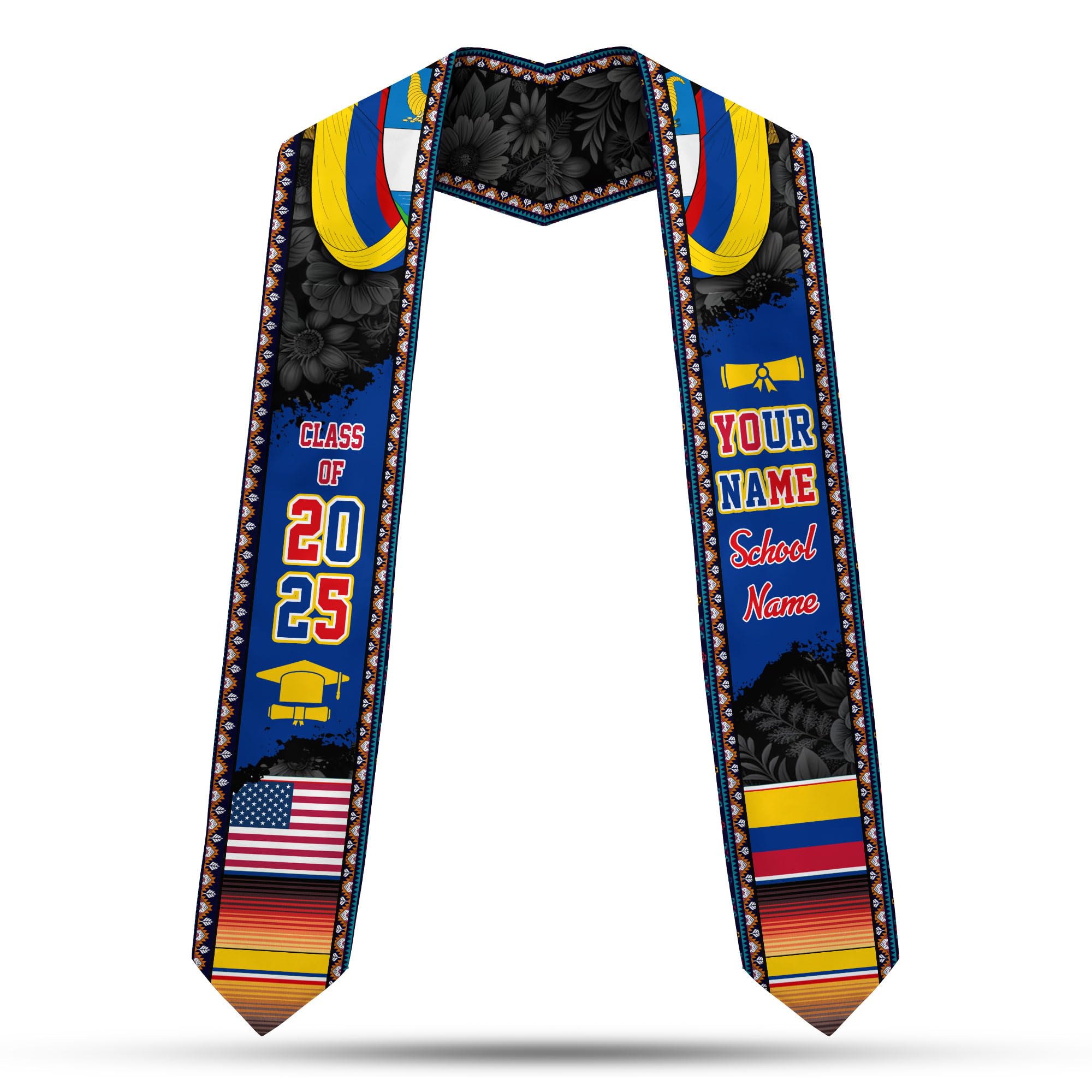 MonkeyVan Custom Colombian Graduation Sash 2025, Personalized Colombian American Stole, Colombia Flag Graduation Stole S69