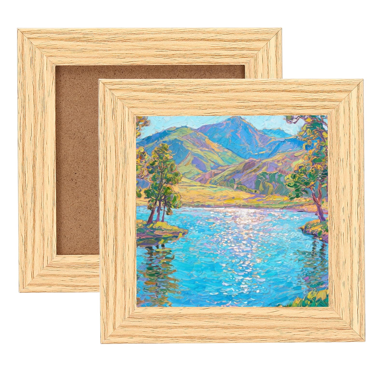 sourcing map 2 Pcs Square Picture Frame, 5x5 Inch Solid Wood Picture Frame with Hook for Wall Hanging or Tabletop Display for Home Office Bedroom Decor, Wood Grain