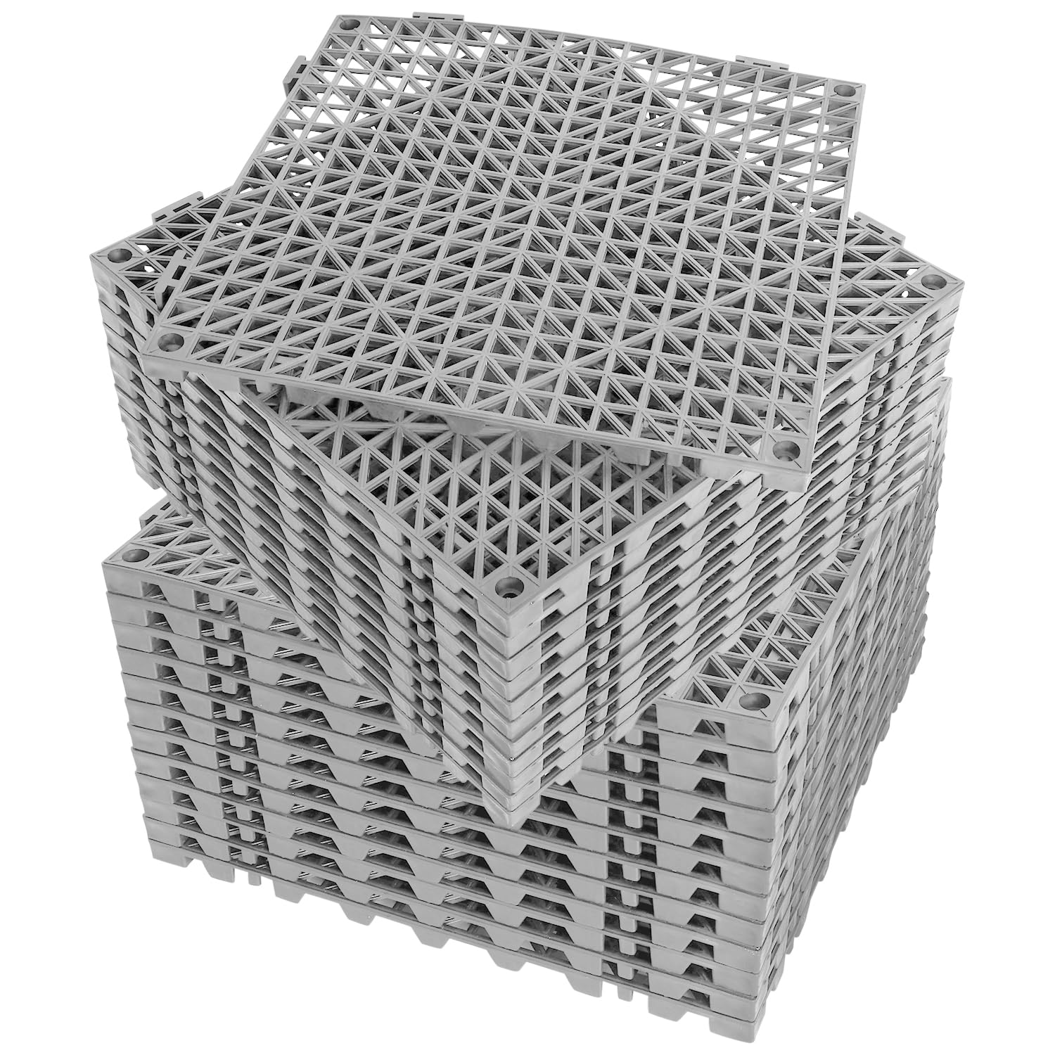 Erweicet Interlocking Rubber Floor Tiles, 12 Pack Grey, Anti-Fatigue, Drainage, Non-Slip