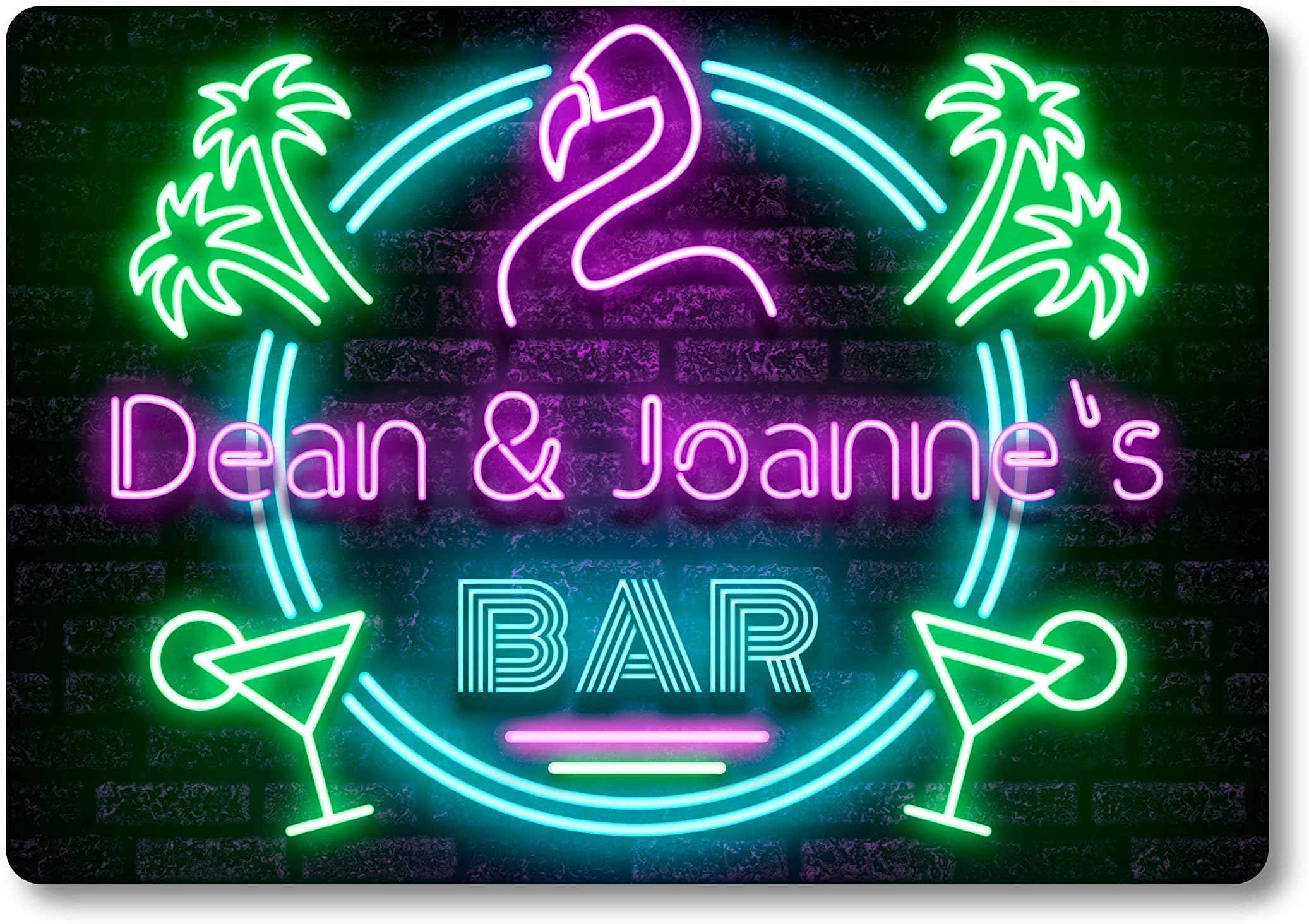 Personalised Bar Sign METAL Plaque Eighties Neon Cocktail Style. Home Pub 80s Shed Garage Man Cave.