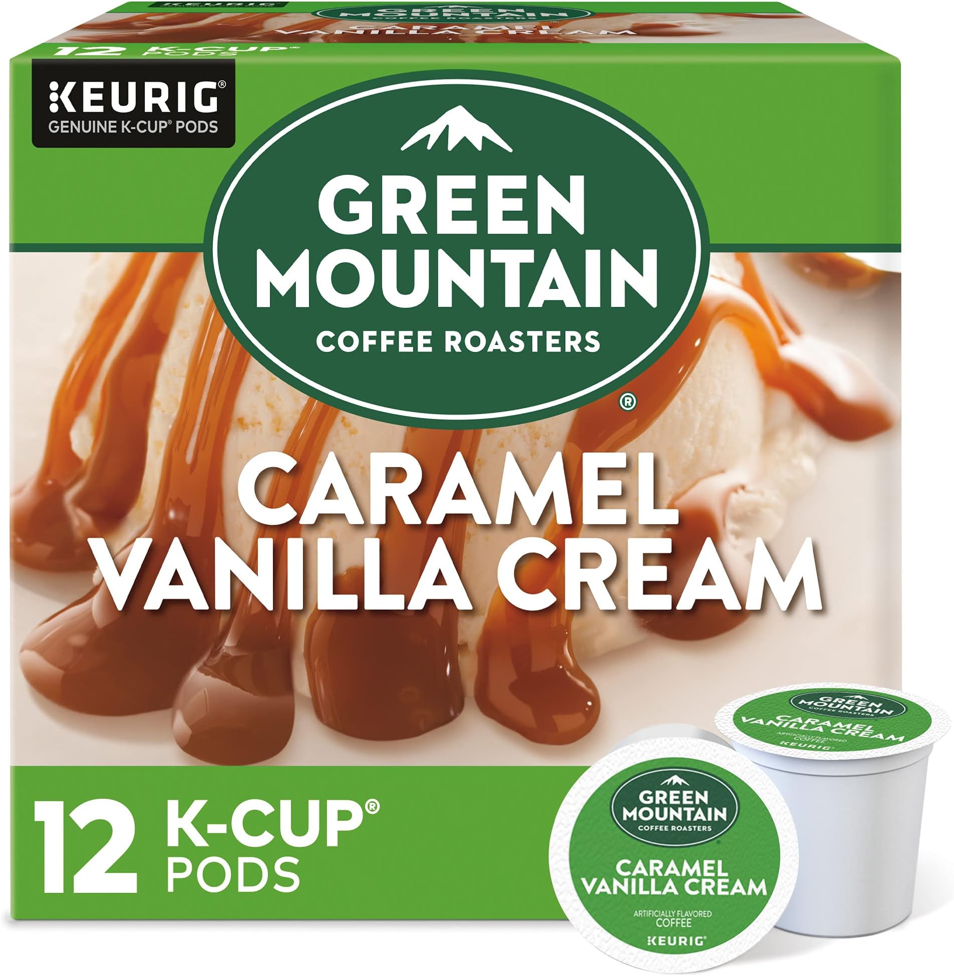 Green Mountain Coffee Roasters Caramel Vanilla Cream Keurig Single-Serve K-Cup pods, Light Roast Coffee, 12 Count
