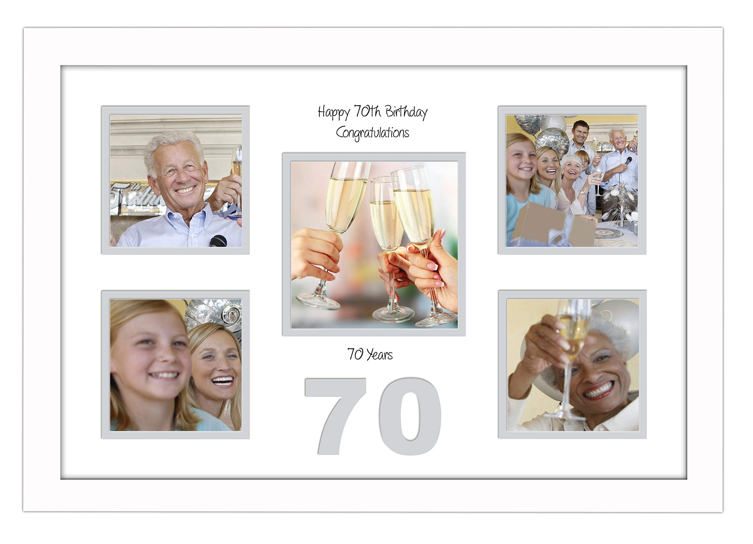 Photos In A Word White Finish Frame White Mount Grey Inside 70Th Birthday Photo Frame 4"X4" X4 And 5"X5" Photo 971D (White Finish Frame White Mount Grey Inside)