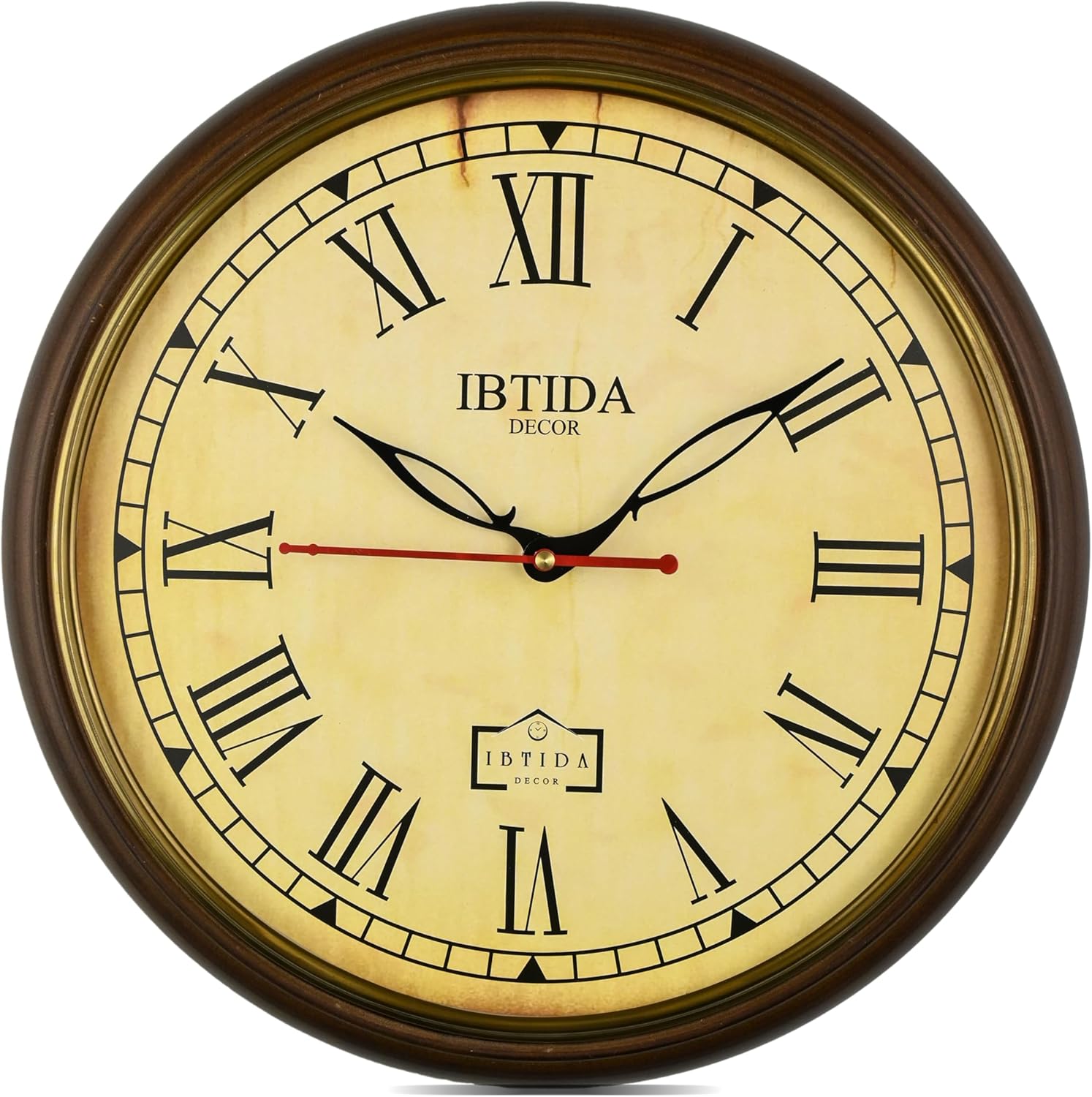 12 Inch Classic Vintage Wall Clock – Wooden Brown Frame, Vintage Beige Dial, Living Room Decor,Battery Operated Silent Non-Ticking Home Office,House Warming Gifts (Brown)