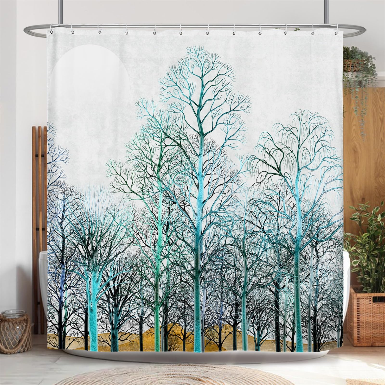 Rideau de douche Woodland imperméable en tissu polyester lavable avec crochets 183x183 cm