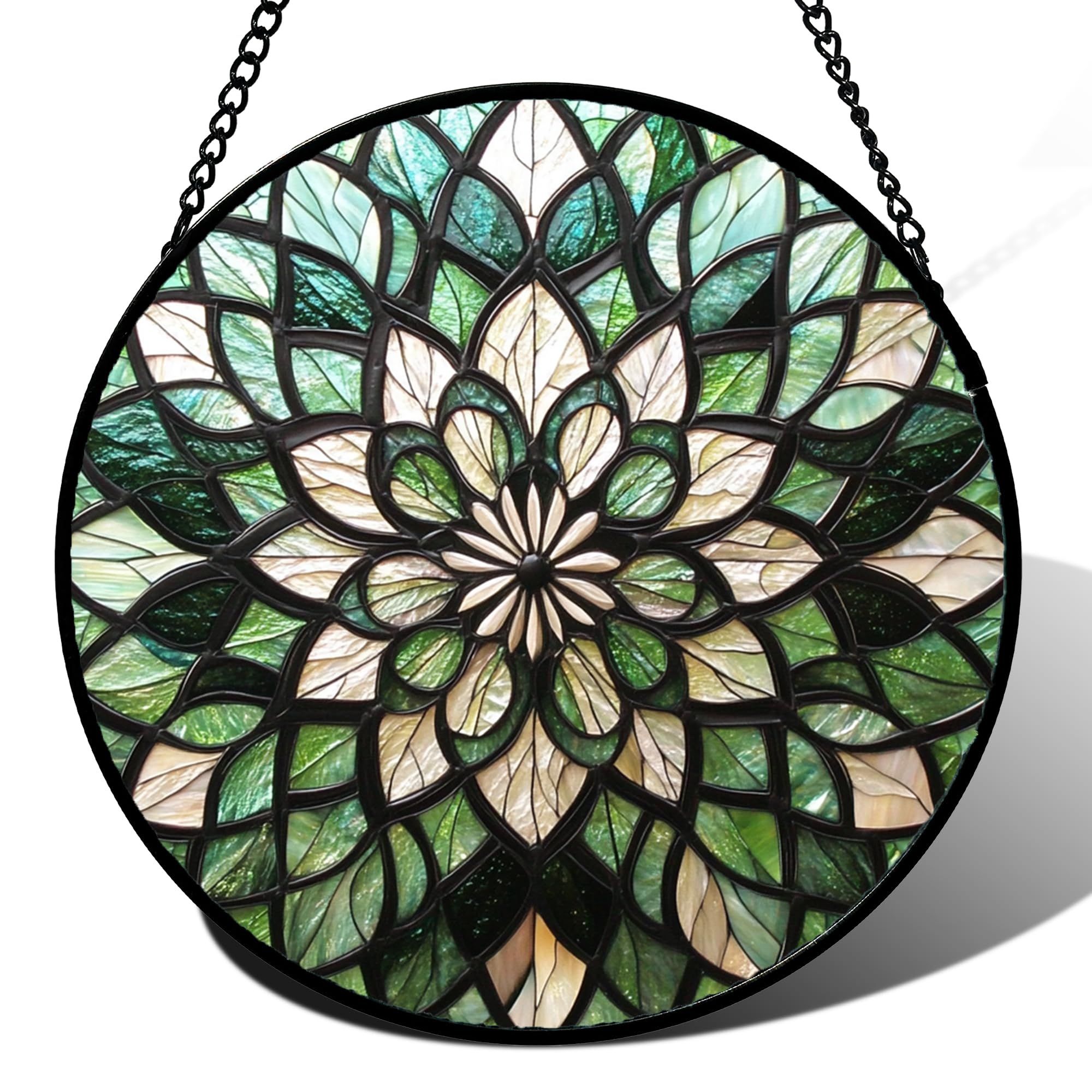 HWRHTR Stained Glass Window Hanging - Abstract Gradient Flowers Suncatcher for Doors Window Home Green Sun Catchers Decor Christmas Mother's Day