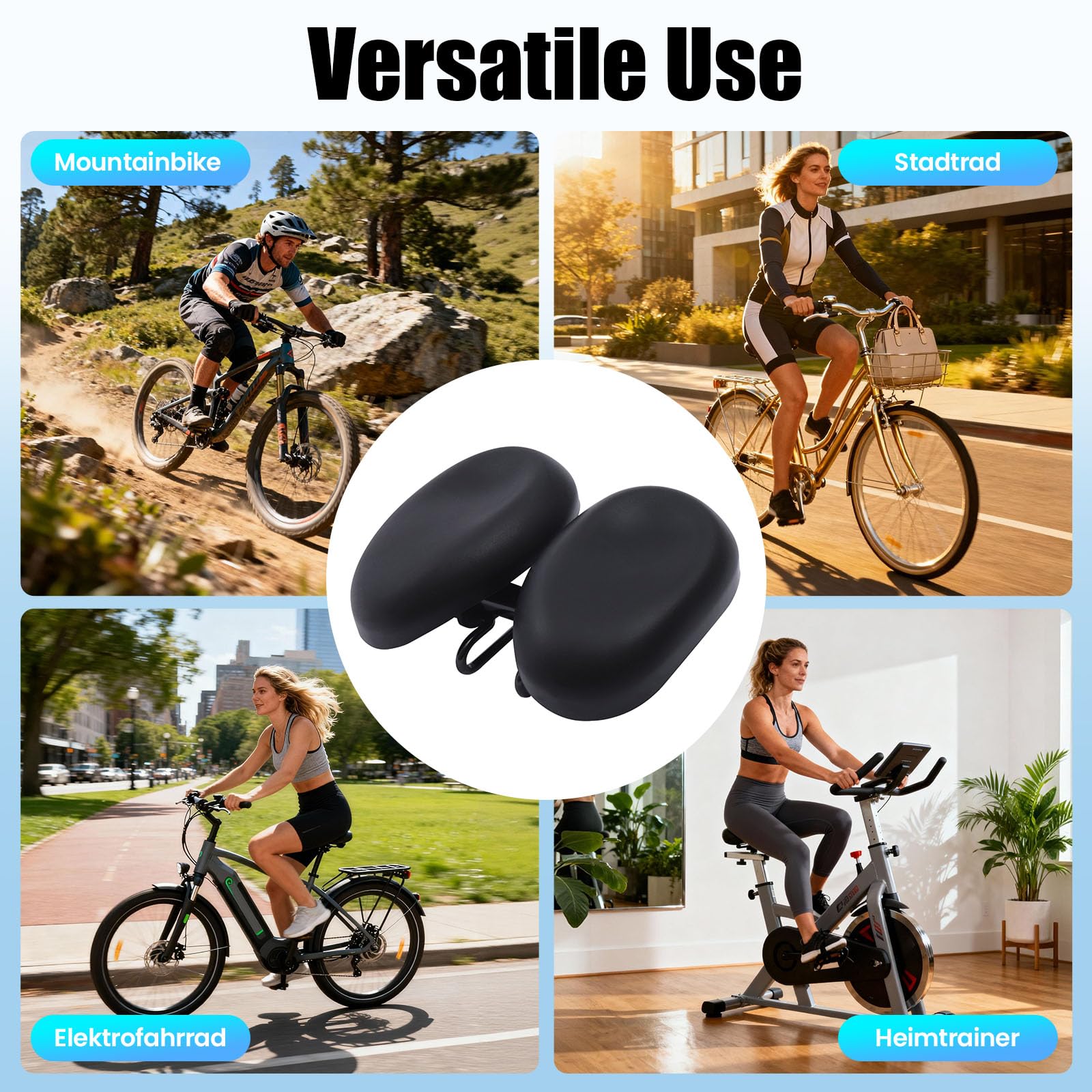 Selle de vélo sans nez 4590 - Ergonomique - Absorption des chocs - Coussin de décompression extra large - Largeur réglable de 20,6 à 20,69 cm - Pour VTT, vélo électrique, trekking