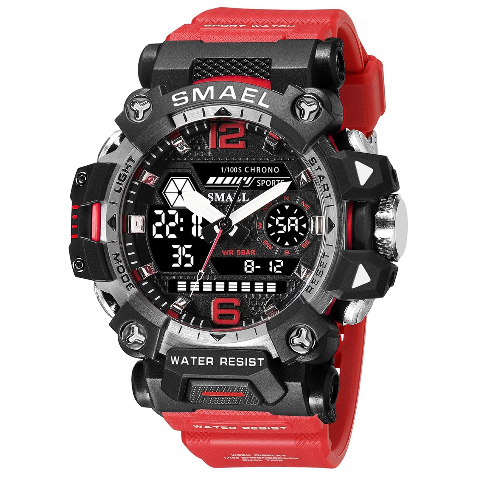 Montre Homme Numérique Analogique Sport Grand Visage Montres Homme Militaire Chronomètre 50M Etanche Multifonctionnel Montre