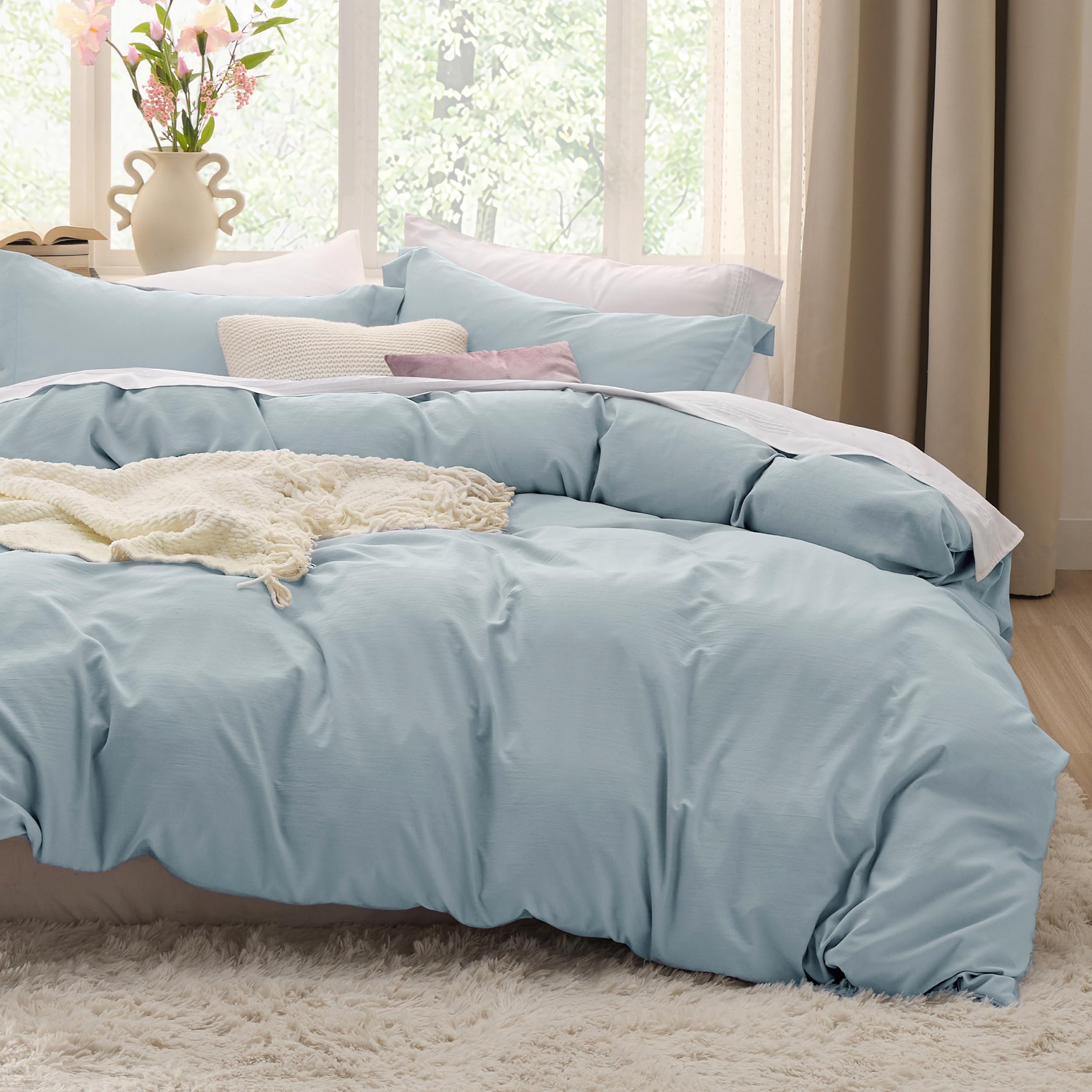 Bedsure Prewashed Duvet Cover Full, Cotton-Like Soft Bedding Set, Baby Blue