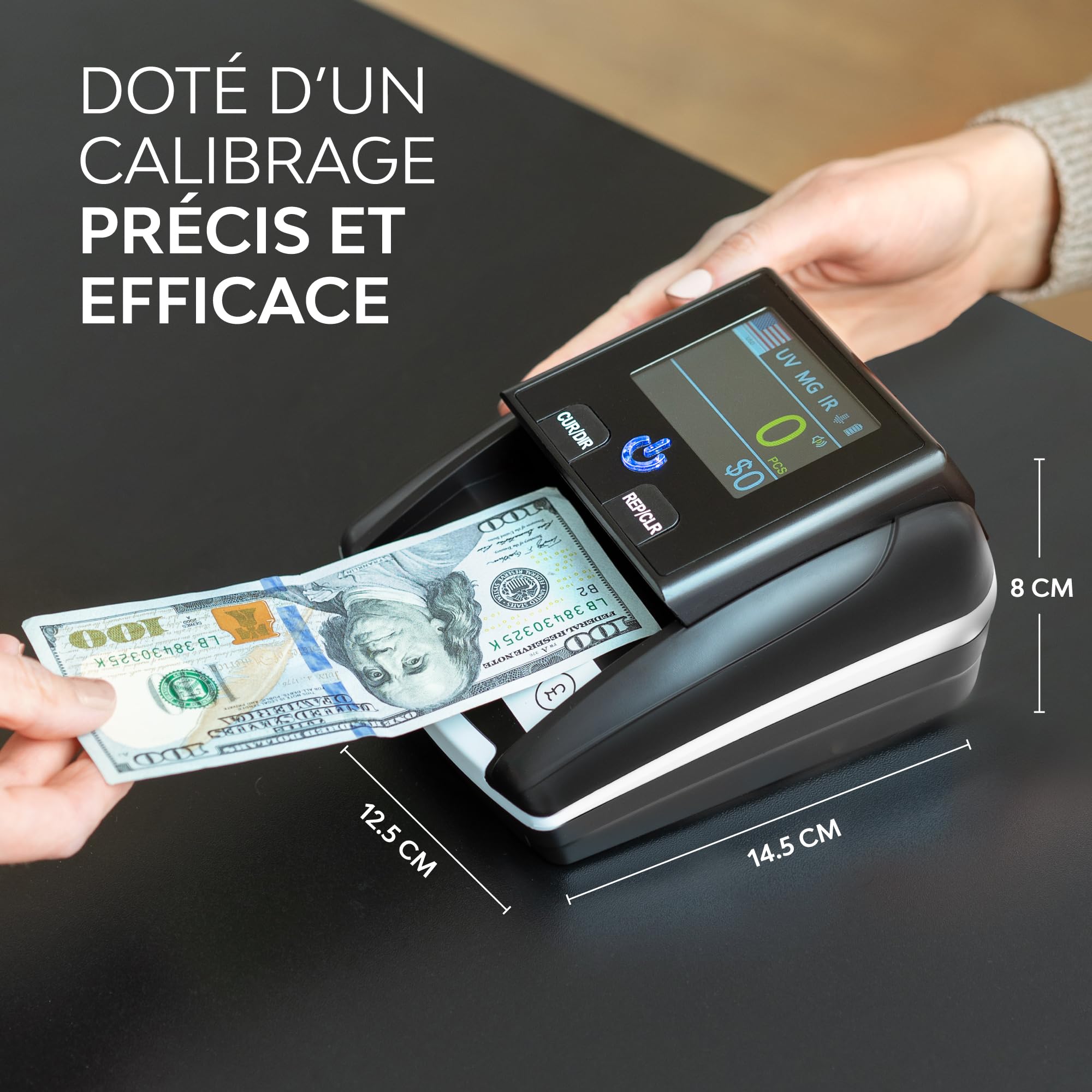 Detecteur Faux Billet - Détecteur UV/MG/IR pour Faux Billets Euros, Faux Dollars, Faux Billets Livre Sterling - Scanner portable compact et léger