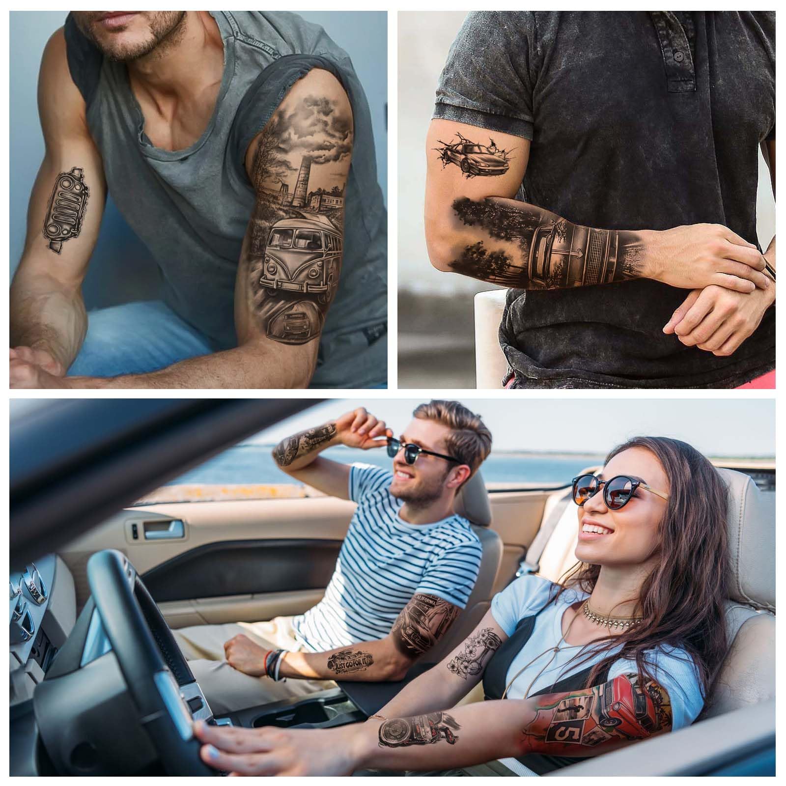 77 Sheets Car Temporary Tattoo Adult Teen Kid Realistic Half Sleeve Fake Tattoos Stickers Arm Body Art Makeup for Man Women - Image 4