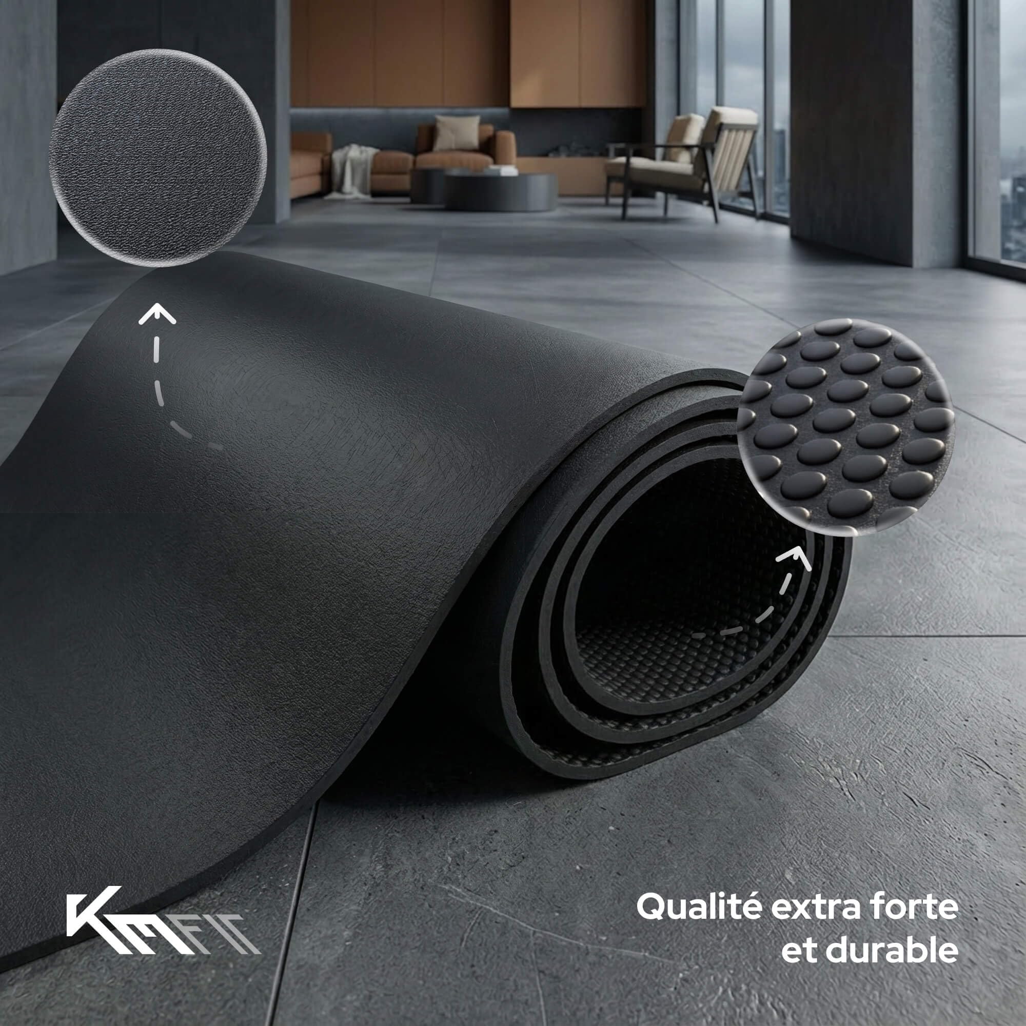 KM-Fit Tapis de Protection de Sol 130×70×0,8 cm | Antidérapant pour Appareils de Fitness | Amortissant Bruit & Vibrations | Tapis pour Yoga & Pilates | 4 Tailles Disponibles