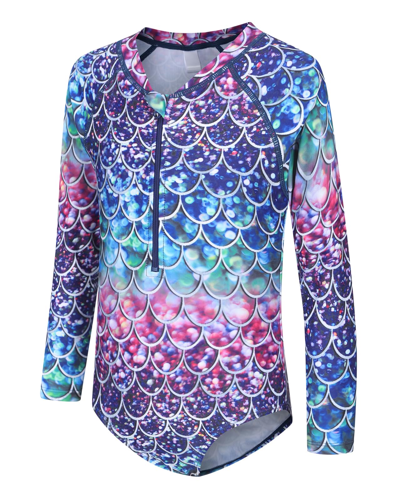 Girls Long Sleeve Rash Guard One Piece Swimsuit Kids UPF 50+ Sun Protection Swimwear Rainbow Striped Bathing Suit 3-14 Years