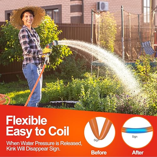Miniatura 4 de Manguera de jardín de 50 pies, manguera de agua de 50 pies, resistente de 58 pulgadas, flexible y ligera, 600 ráfagas PSI  Boquilla de 8 funciones
