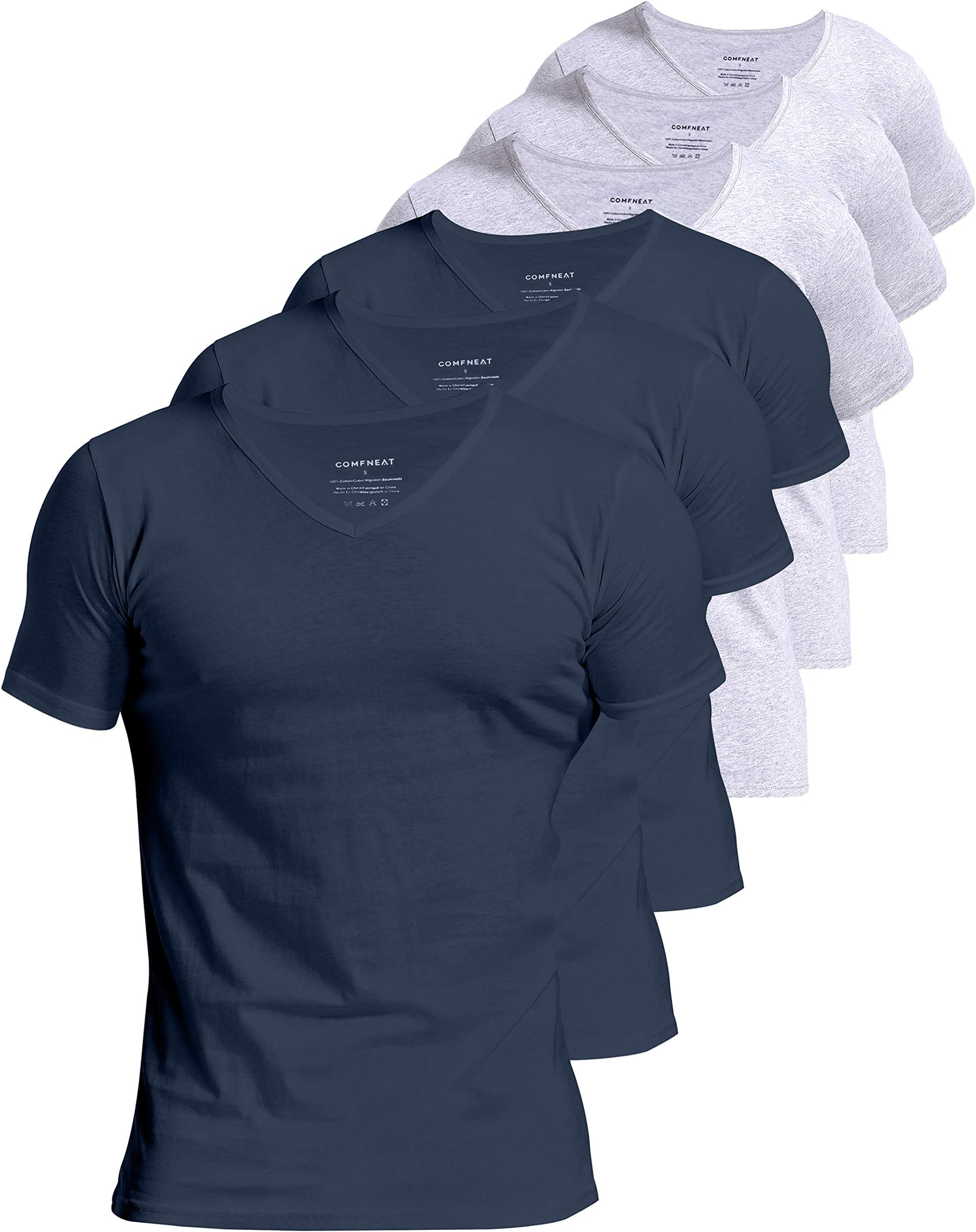 ComfneatMen's Undershirts 100 Percent Cotton Underclothing Comfy V-Neck T-Shirts (4-Pack/6-Pack)