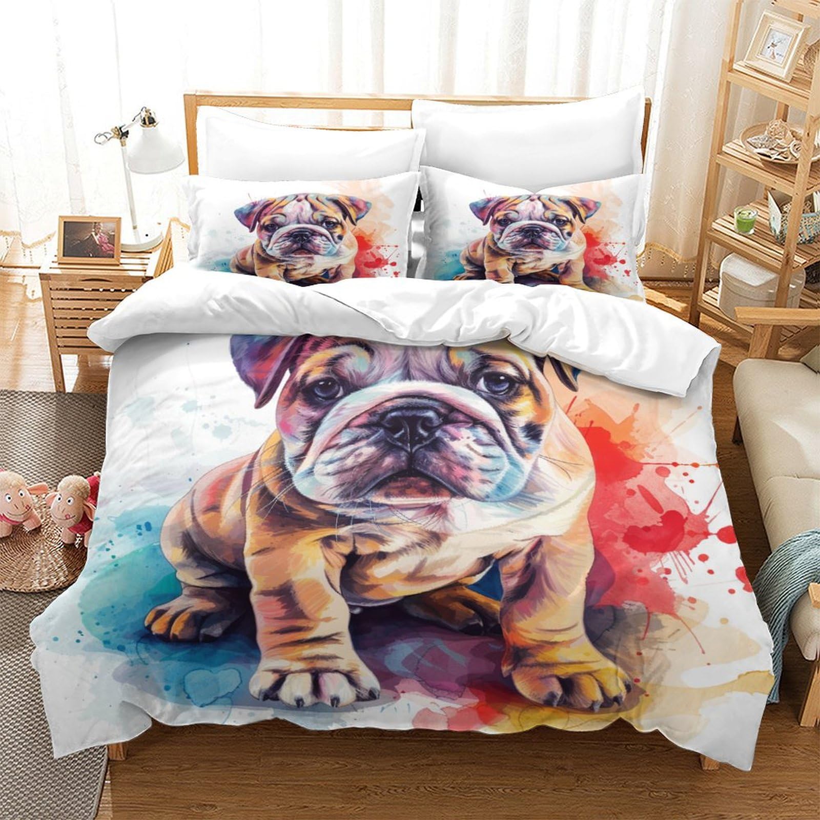 Stampato in 3D Bulldog francese Copertina Stampata Microfibra Disegnata Biancheria Da Letto Stile Morbido Con 2 Federe,Double（200x200cm）, Per Adolescenti E Adulti