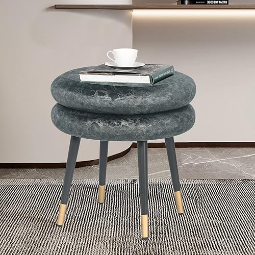 Miniatura 9 de Reposapiés otomano de terciopelo, asiento de mesa auxiliar de tapicería de tela copetuda, banco de tocador, silla de líneas de punto con patas de